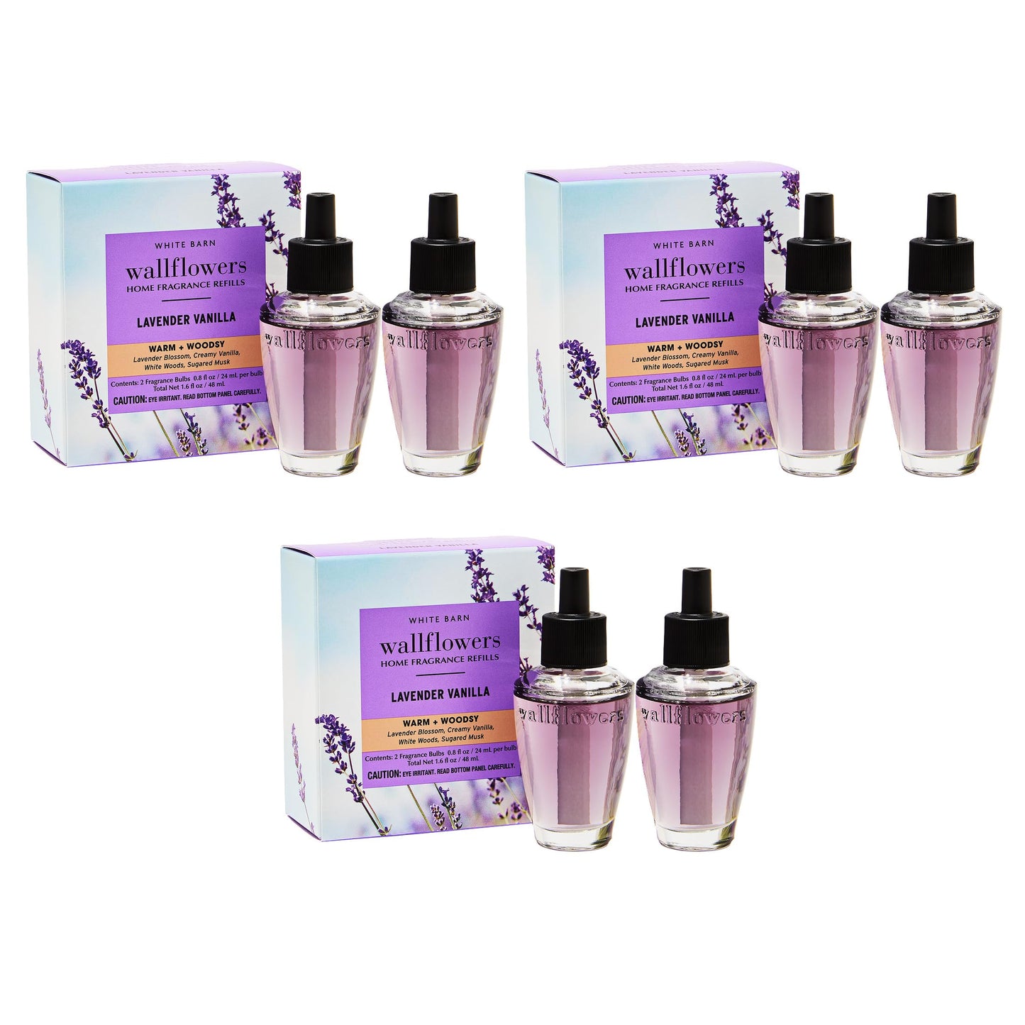Bath & Body Works Lavender Vanilla Wallflowers Refills - Plug-In Air Freshener Refill for At-Home Use - Always-On Fragrance - Natural Essential Oils - Room-Filling Fragrance - Thoughtful Gift - 6-Pack