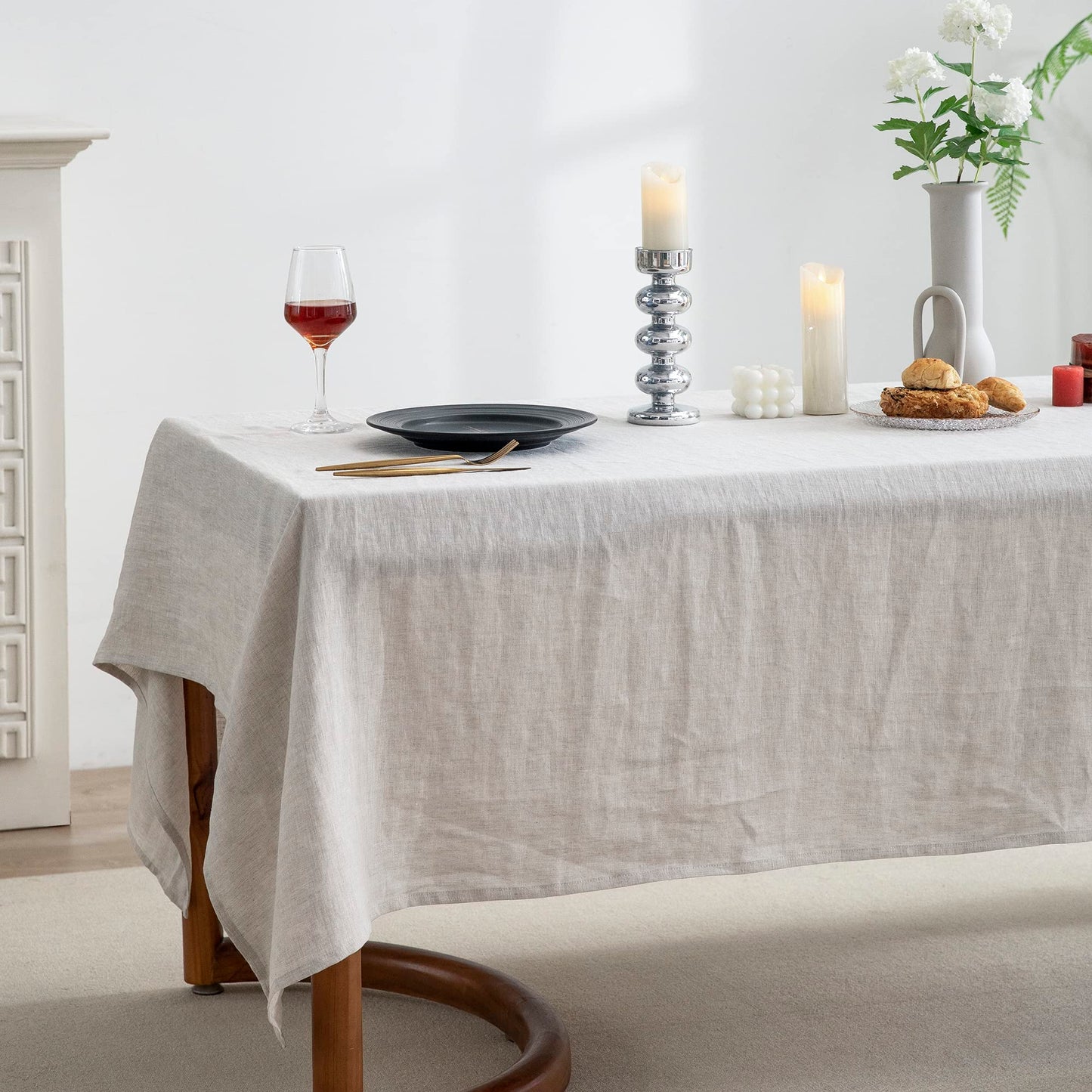 EVERLY100% Pure Linen Rectangle Tablecloths 144Lx60WInch for Dining,Buffet Parties,Picnic,Events,Weddings and Restaurants,Decorative Halloween,Thanksgiving Machine Washable Tablecloths-Natural Linen