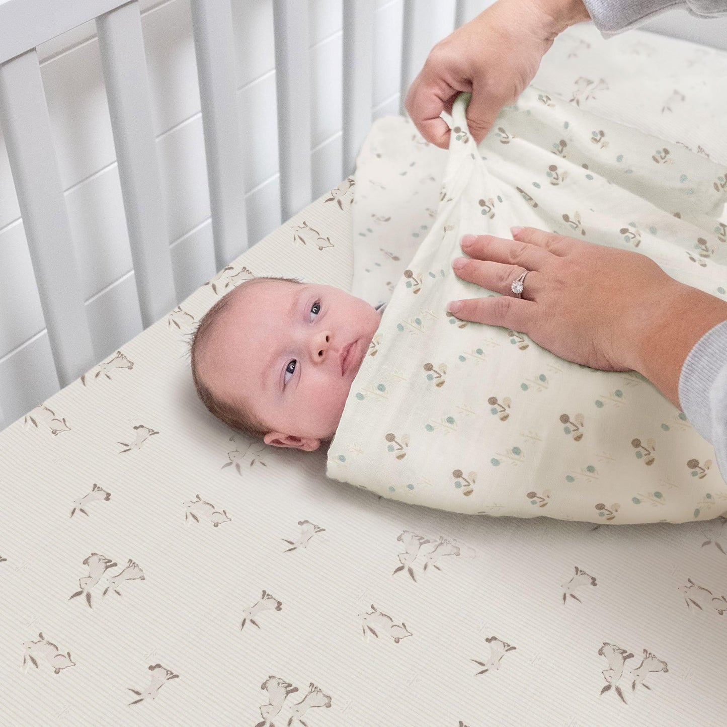 Crane Baby 100% Organic Cotton Gender Neutral Animal Nursery Bedding, Fitted Sheet, Soft Breathable GOTS Certified Cotton, Bunny Crib Sheet