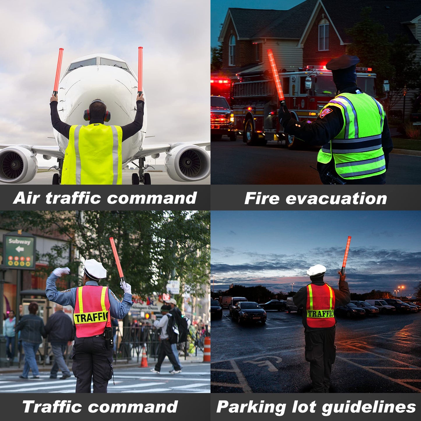 E-riding 10 Pack 21 Inch Safety Air Traffic Control Wand, Signal Traffic Safety Baton Led Light with 3 Flashing Modes for Parking Guides, Using 2 C-Size Batteries (Not Included)