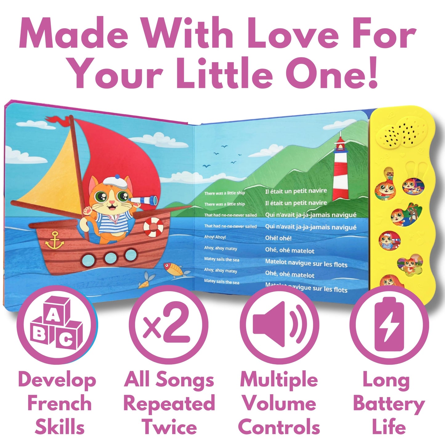 Lulu Learns French Vol. 2: Interactive Musical Baby Book – Bilingual French Learning Toy for Toddlers, Kids & Babies, Educational French Sound Book for Early Language Development