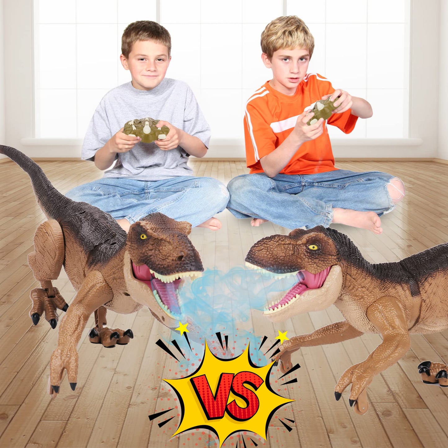 IQKidz Remote Control Dinosaur Toys for Boys 3 4-7 8-12- RC Realistic Big T-Rex Gifts for Kids, Interactive Dino with Light Roar Spray Touch Sensing