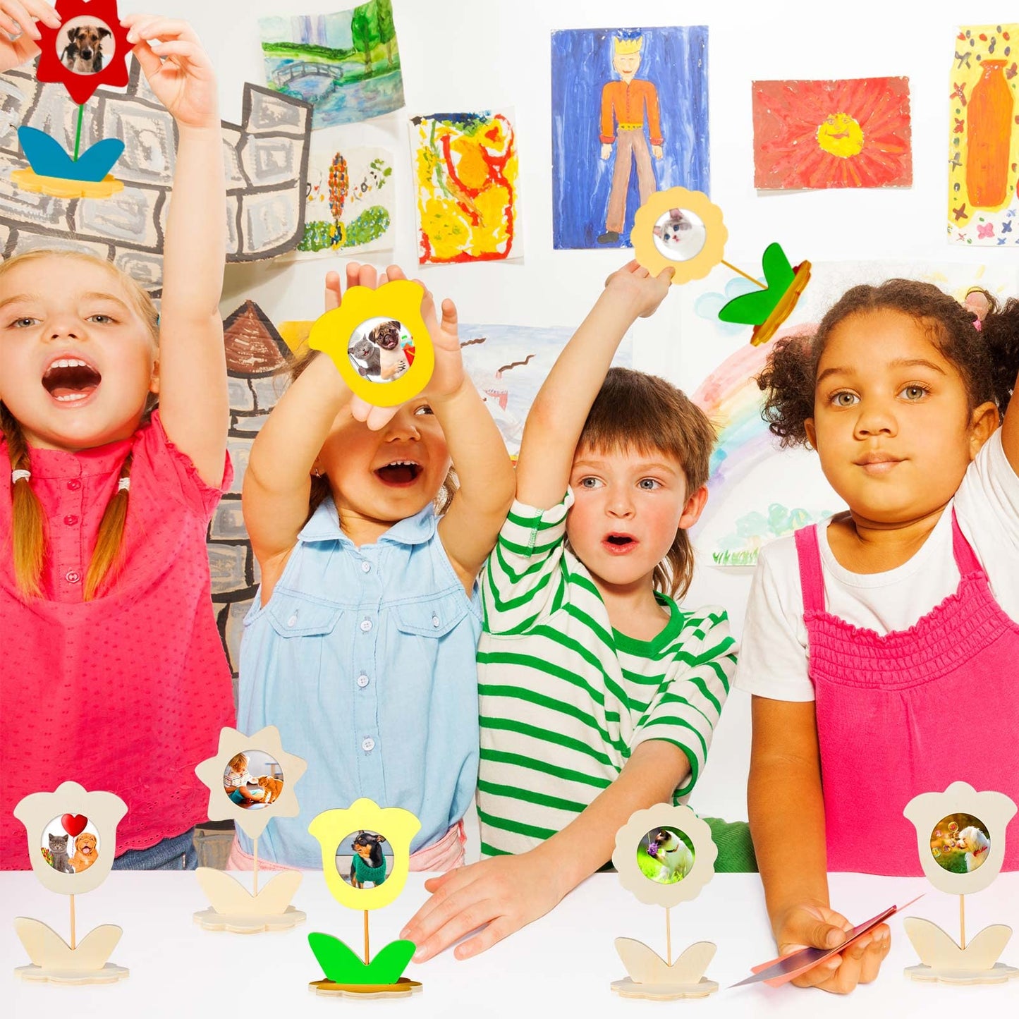 Juexica 24 Pcs DIY Wood Flower Shape Picture Frames Unfinished Solid Wood Picture Frames Painting Crafts Wooden Photo Frame for Kids Birthday Gift Arts Activities Decorative DIY Projects