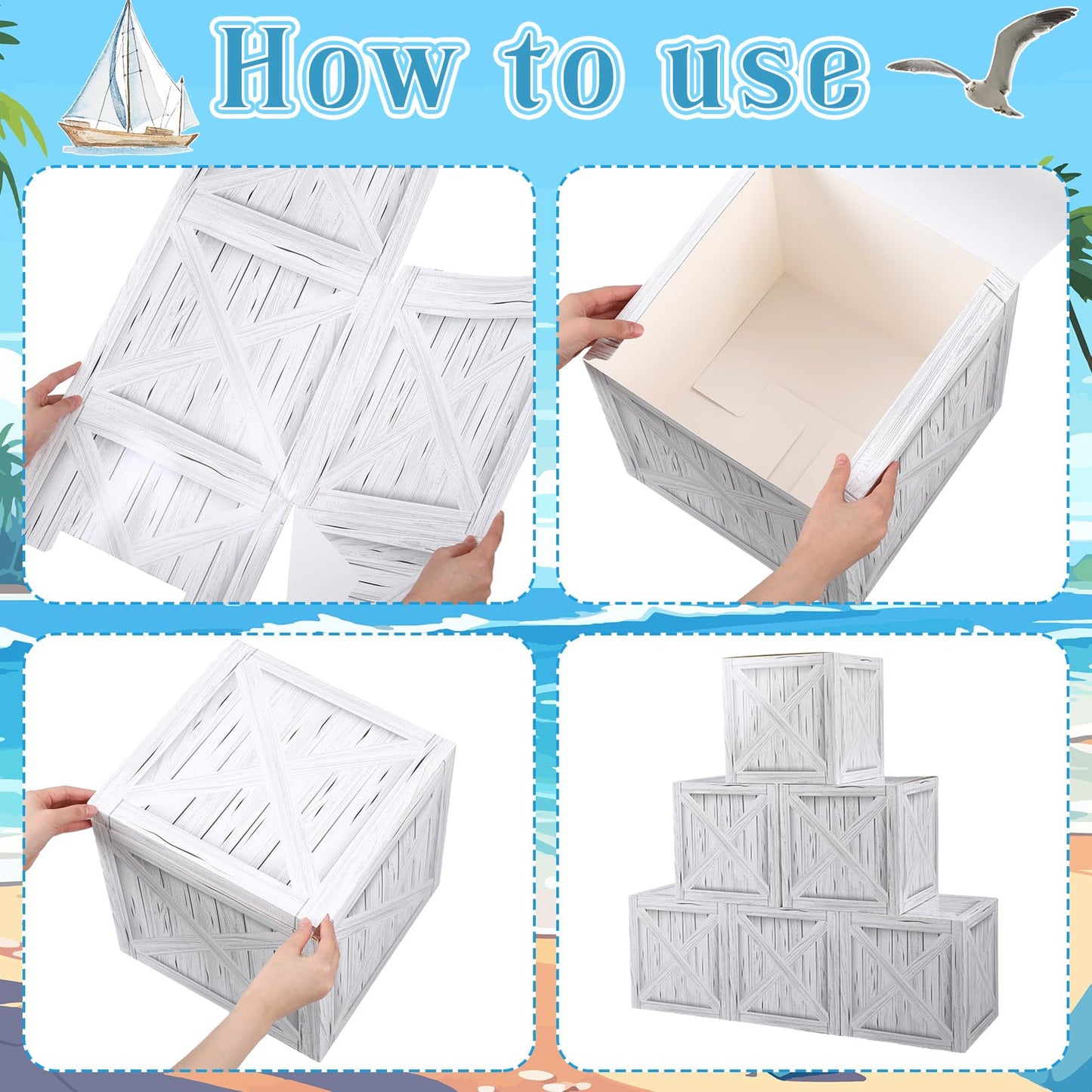 JellyArch 16 Pcs Nautical Party Decorations Nautical Pirate Party Decor Imitation Wooden Box Sea You Soon Baby Shower Decoration Adventure Birthday Photo Booth Props