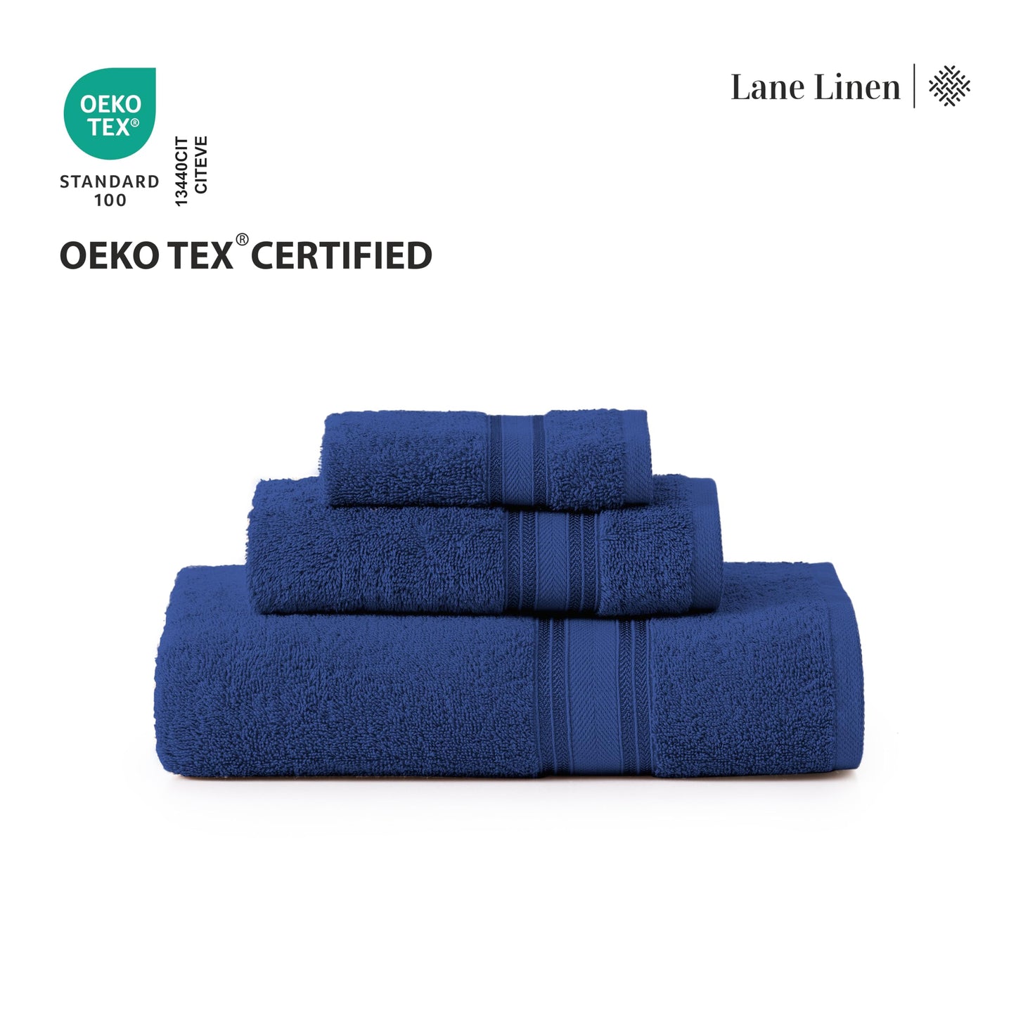 LANE LINEN 100% Mercerized Cotton Bath Towel Set of 18 – Zero Twist Shower Towels, 6 Bath, 6 Hand Towel & 6 Washcloths, Quick-Dry, Luxuriously Soft & Durable, Perfect for Everyday use – Navy