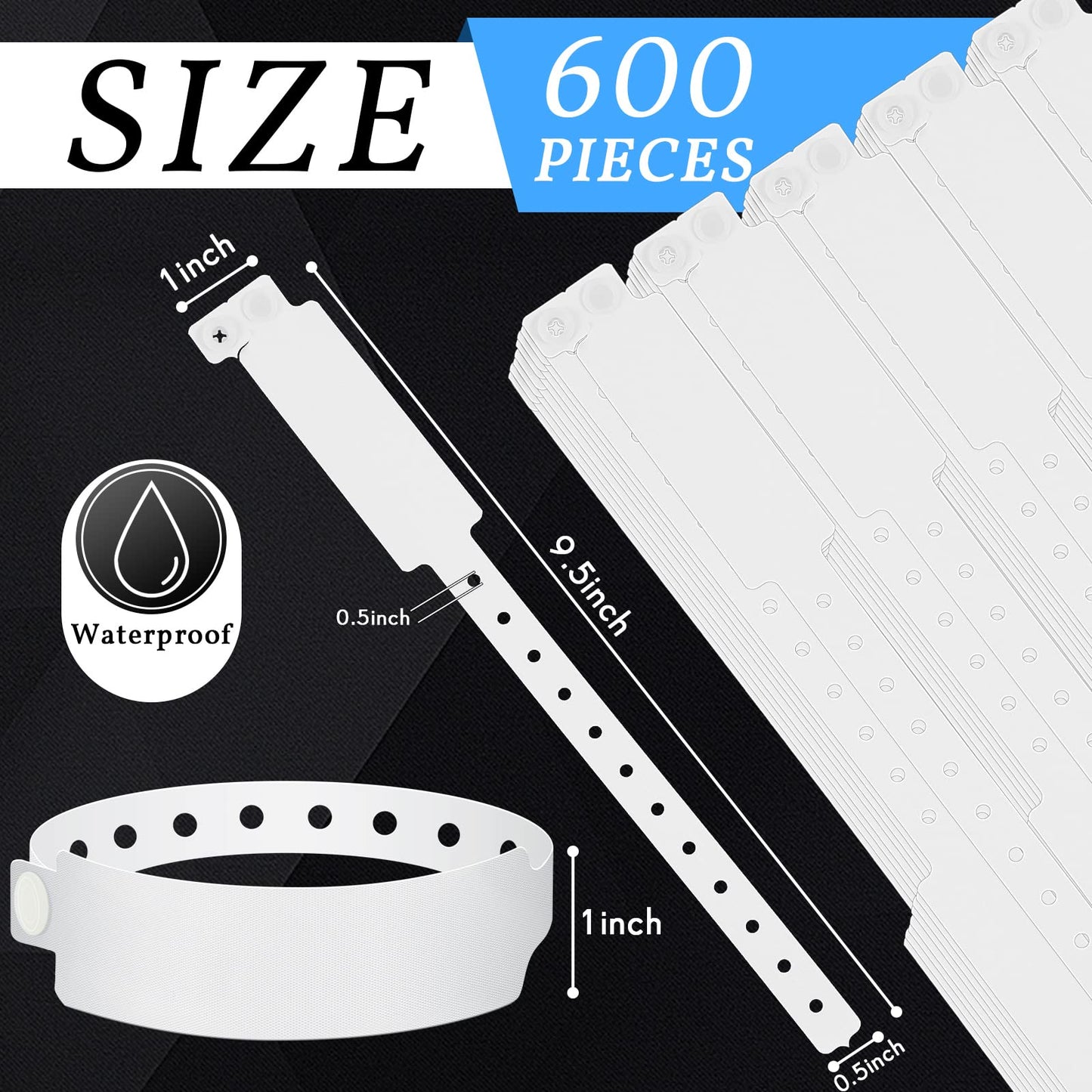 Henoyso 600 Pcs White Plastic Wristbands ID Bracelet Hospital Wristbands Bulk Vinyl Bracelet Waterproof for Medical Patient Hospital Events Party