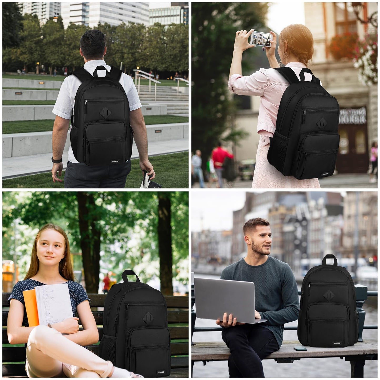 BIKROD Black Backpack for Men and Women, Backpack for School Teens Boys and Girls, Lightweight Casual High School Bookbag, Daily-use Travel Laptop Backpack Fits 17.3 Inch Notebook