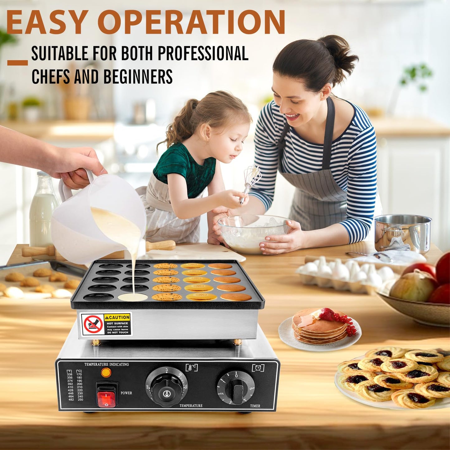 GDDGHS 25PCS Mini Pancakes Maker Machine, 110V 950W Electric Mini Pancake Maker Commercial Mini Dutch Pancake Maker, Non-stick Small Pancake Maker Mini hotcakes machine for Home Restaurant Business