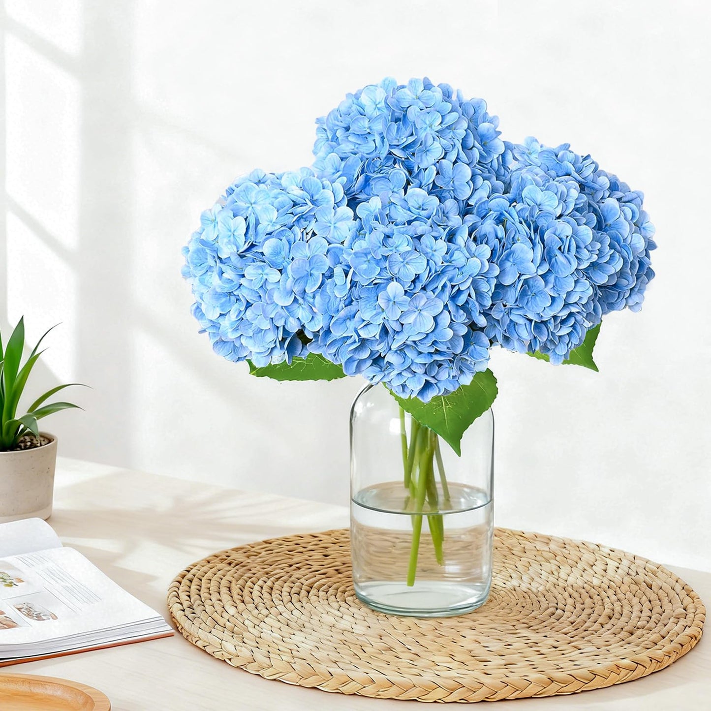 Cherica 6 Pcs Real Touch Blue Hydrangea Artificial Flowers with Stems, Fake Silk Flowers for Outdoors, Artificial Flowers for Home Decor Wedding Bouquets Centerpieces Vase