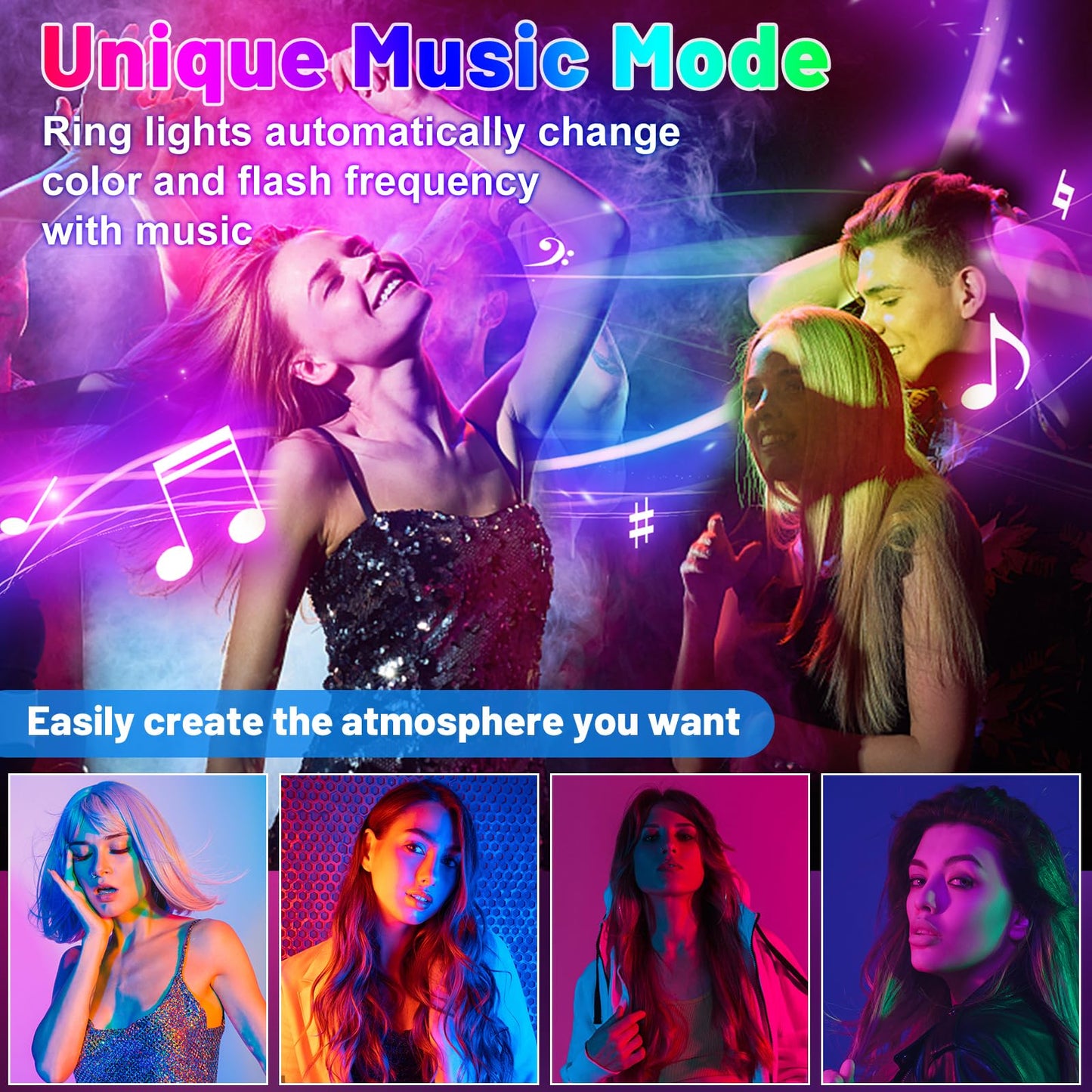 STALLY 13.3" Ring Light with Stand, Music Mode, 75" Tall with 3 Phone Holder, 3 CCT Modes & 48 RGB Color Modes, Ring Light Tripod for iPhone with Wireless Remote, Great for Photograph/Makeup/TikTok