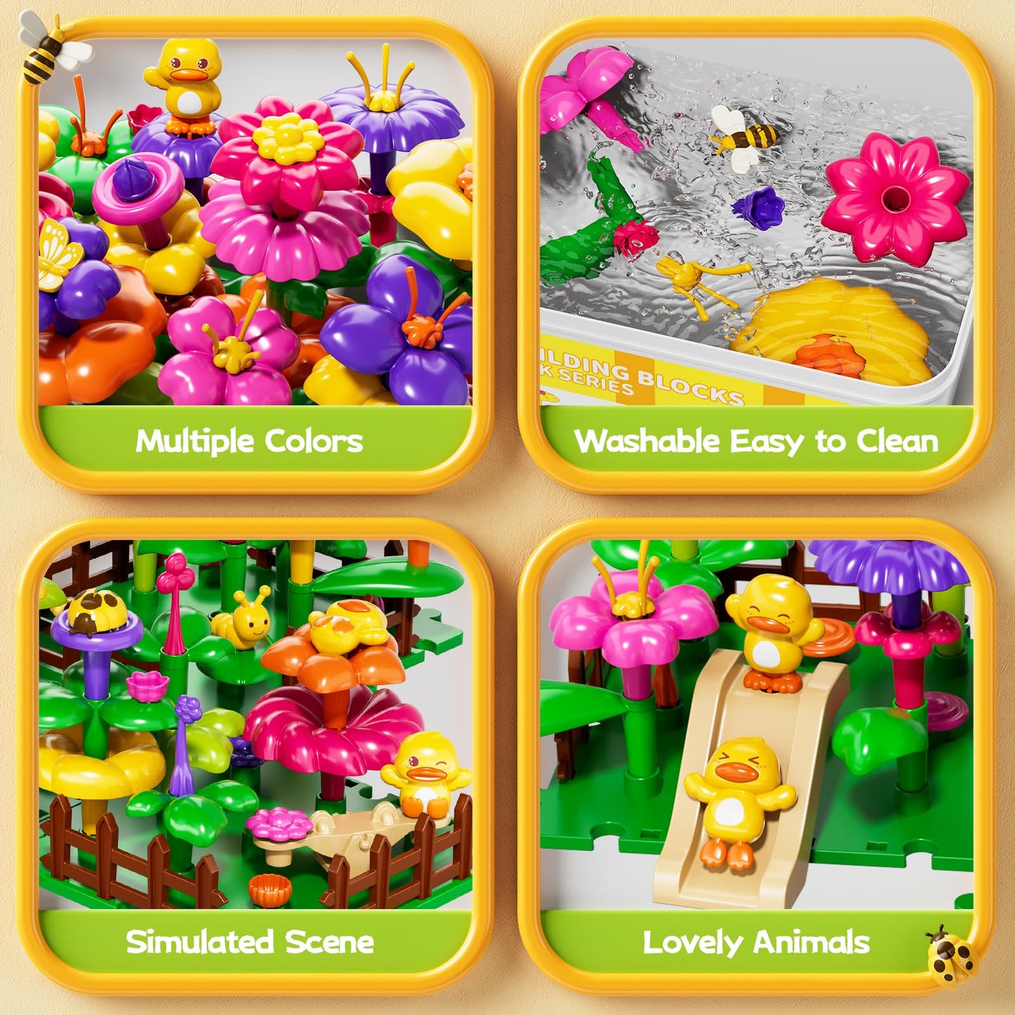 Flower Garden Building Toys for Toddler 3 4 5 6 7 Years Old, DIY Stacking Toys with Storage Box, Kids STEM Preschool Educational Toy, Christmas Birthday Gift for Girls Ages 3-5