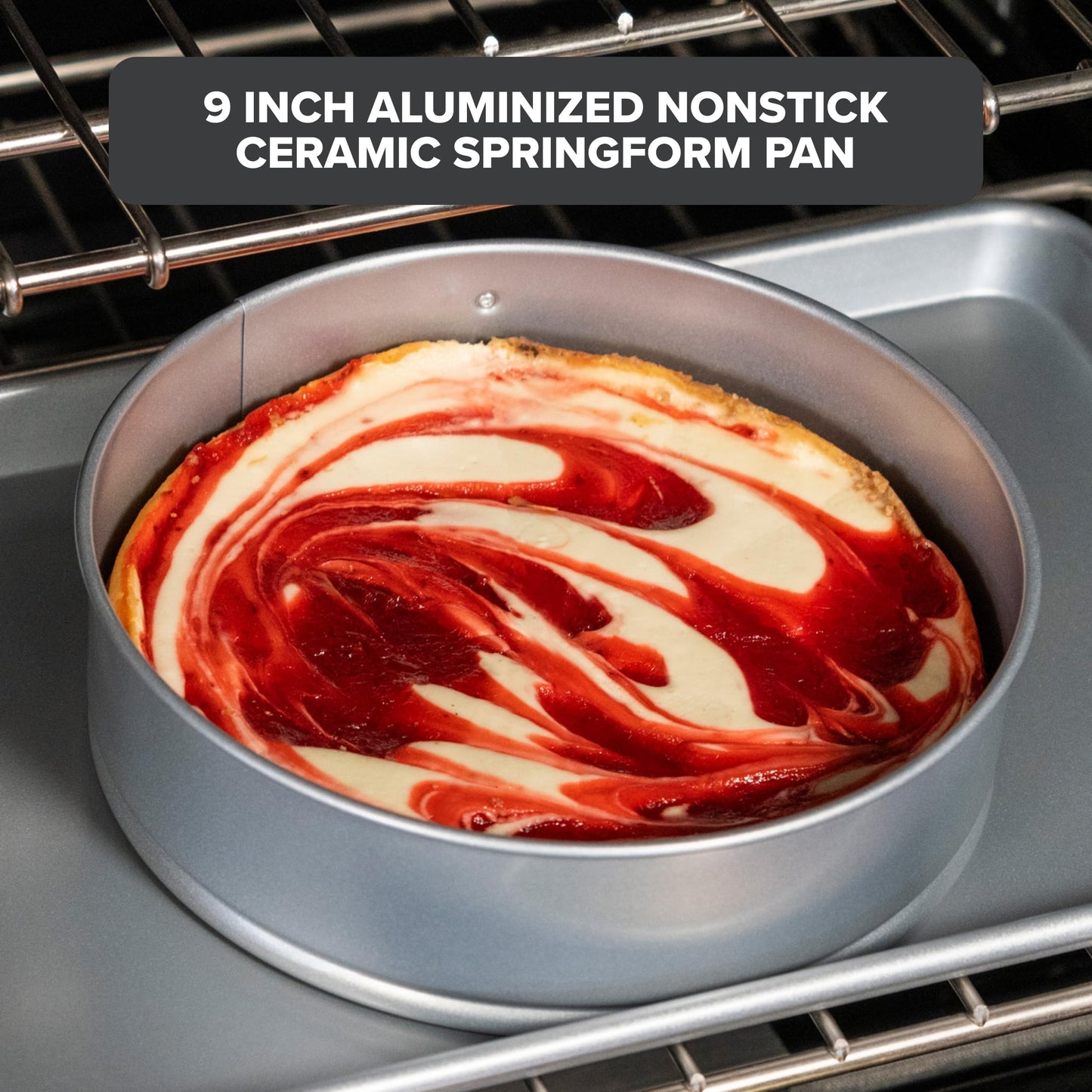 Viking Premium 9-Inch Nonstick Ceramic Springform Pan, Made without PFAS, Heavy Gauge Aluminized Steel Cheesecake Baking Pan, Reinforced Iron Frame, Even Heating, Oven Safe for 475F, Silver