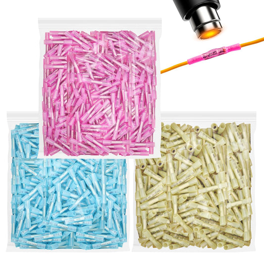 1500 PCS Heat Shrink Butt Connectors, 16-14 AWG 22-16 AWG 12-10 AWG Waterproof Electrical Insulated Crimp Wire Splice for Boats, Cable, Wiring, Automotive, Home