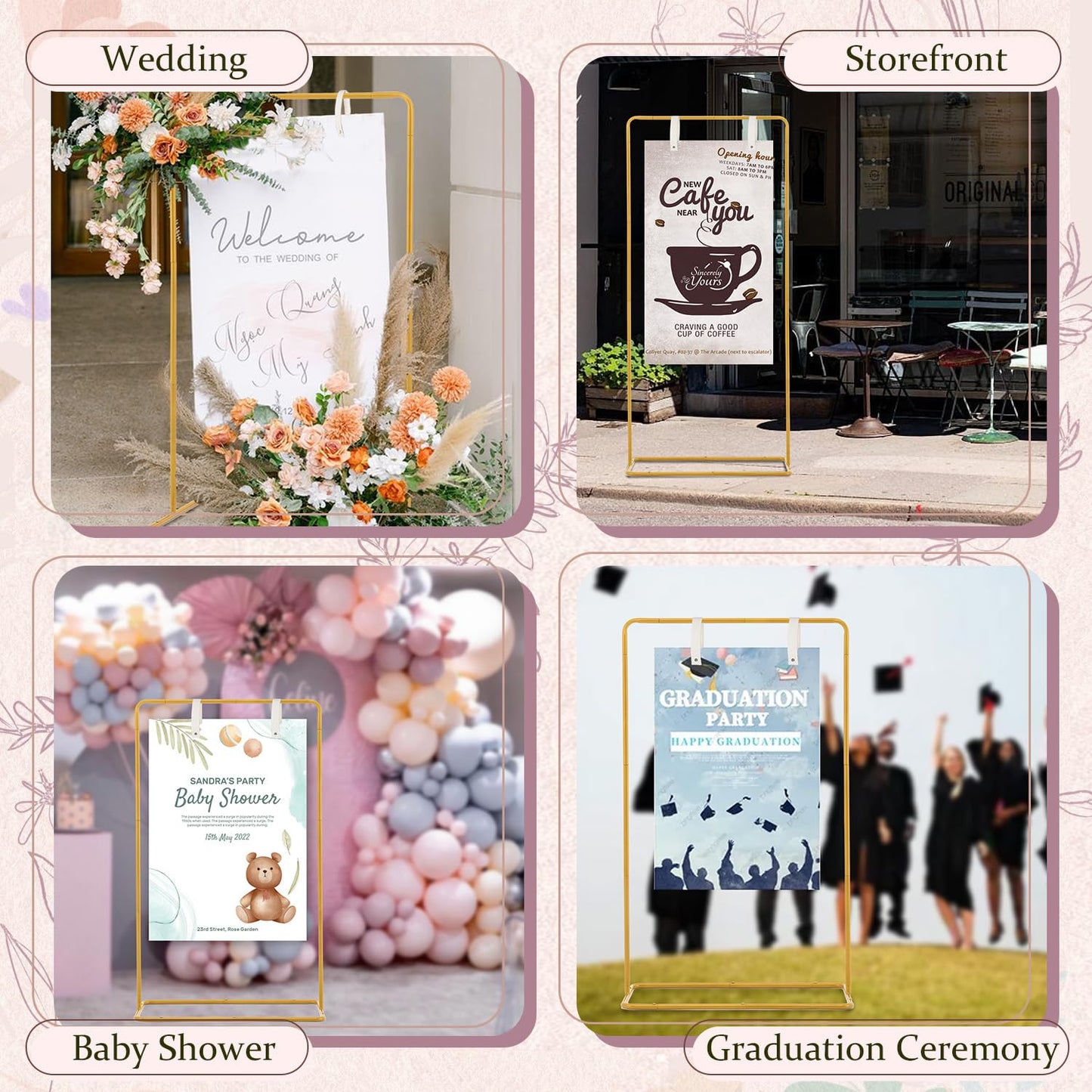 Fullvaseer Wedding Sign Holder,Adjustable Welcome to Our Wedding Sign Stand with 2 Leather Sign Hanging Straps,Wedding Seating Chart Stand for Party,Baby Shower,Graduation Ceremony(Posters Excluded)