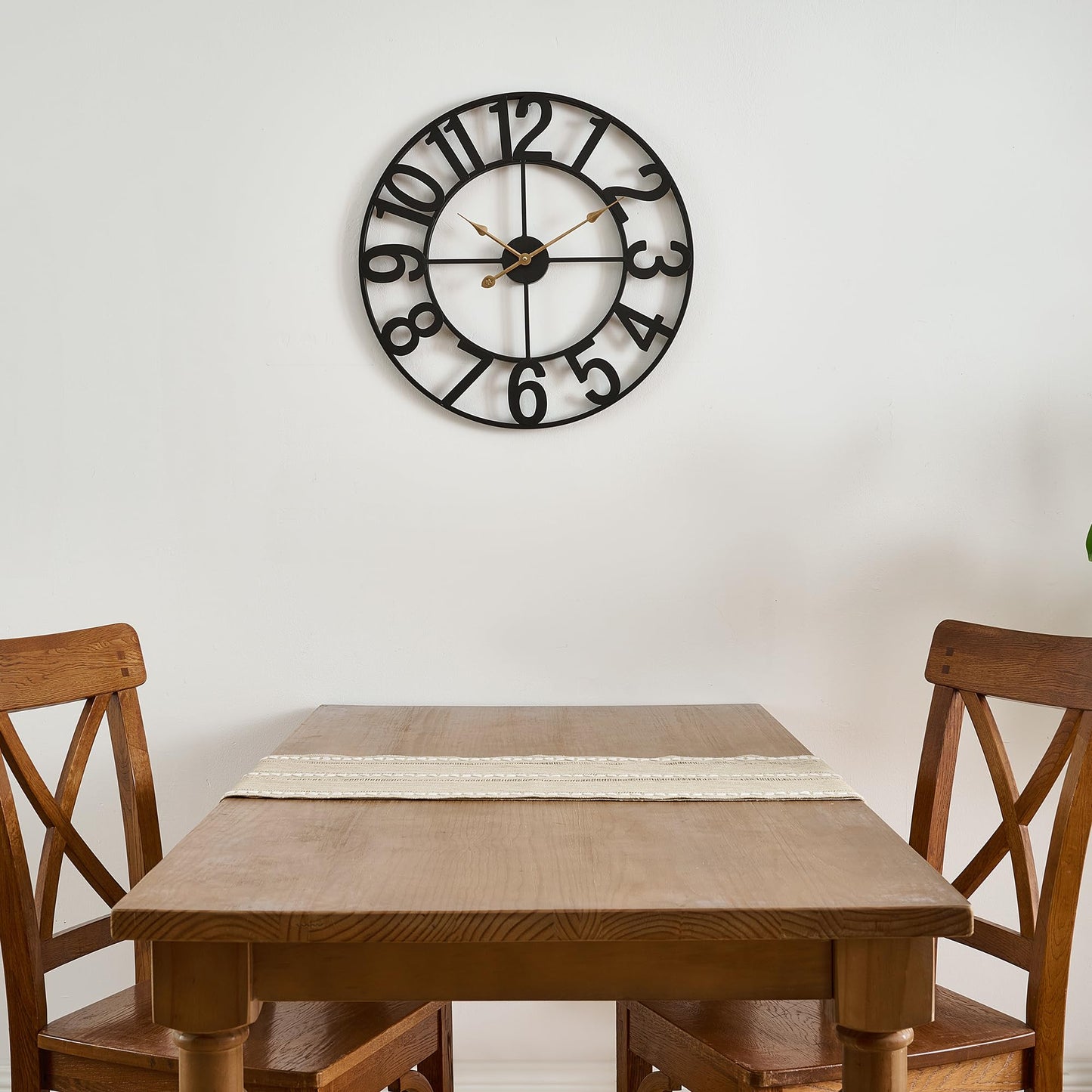 Alarmore Wall Clocks for Living Room Decor, Silent Wall Clock Battery Operated, Mid Century Rustic Farmhouse Black Metal Skeleton Large Clocks for Kitchen, Bedroom, Dining Room-18 in
