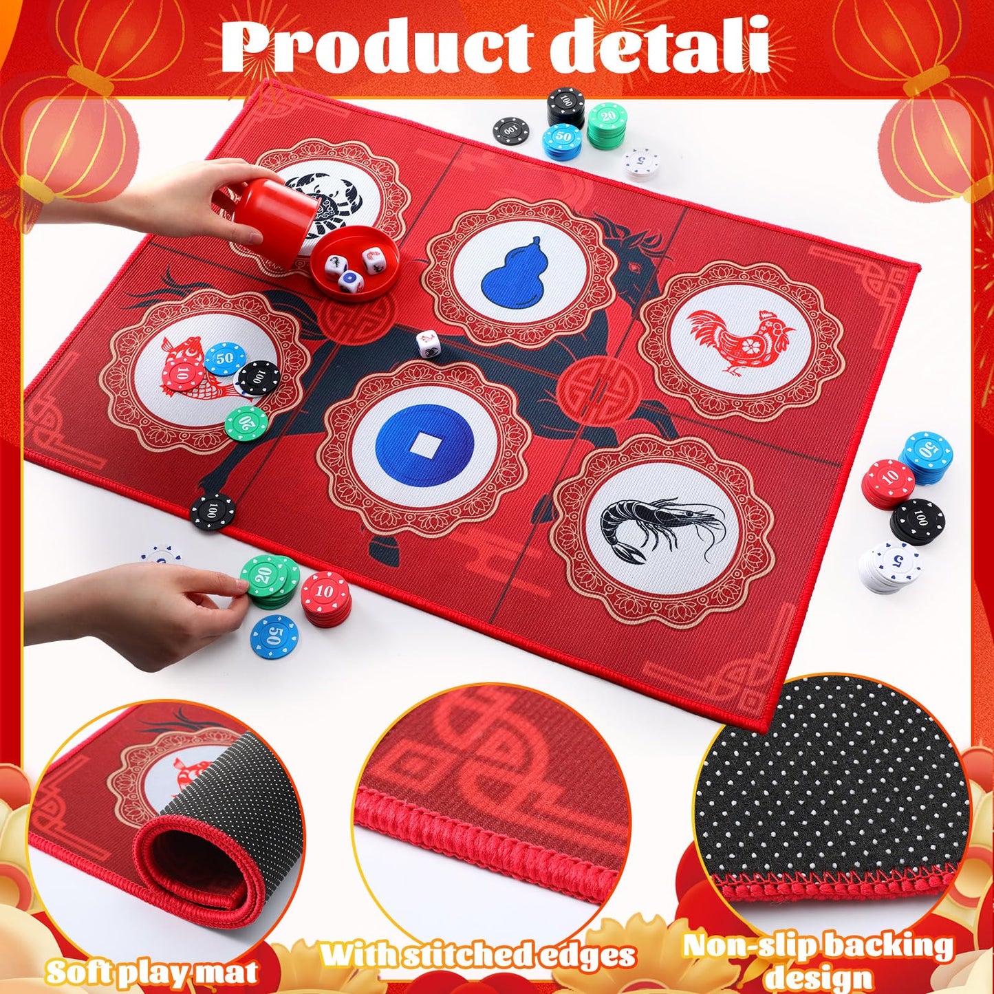 Teyva Daily BAU Cua Dice Game Set - Year of The Horse 2026 Edition with Mat, Dice, Casino Chips, Red Shaker & Gift Box for Adult Lunar New Year, Gatherings, Celebrations Gift for Vietnamese Friend