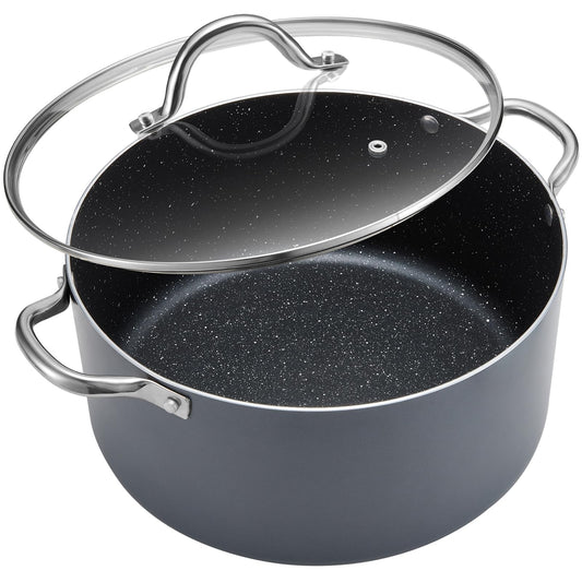 BEZIA 12 Quart Cooking Pot, Large Non Stick Induction Stock Pots with Lid, All Stove Compatible, 12 QT Aluminum Soup/Stew Pot For Big Gatherings, Grey
