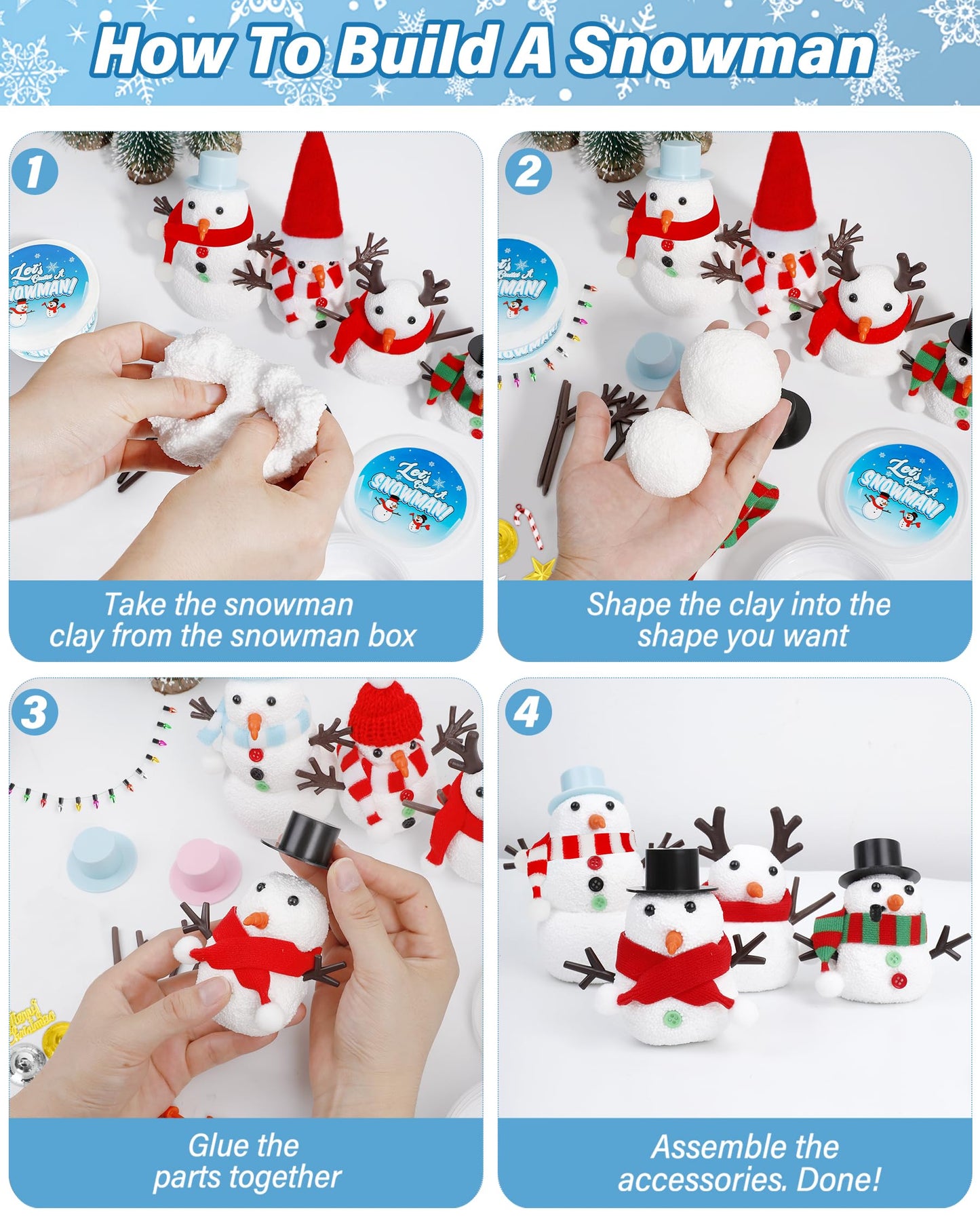 Pack of 16 Snowman Kit, Make a Snowman Craft Kit for Kids, Creative Christmas Crafts for Modeling Outdoor Dry Clay, Enhance Creativity, Christmas Gifts, Winter School, Christmas Creative Supplies