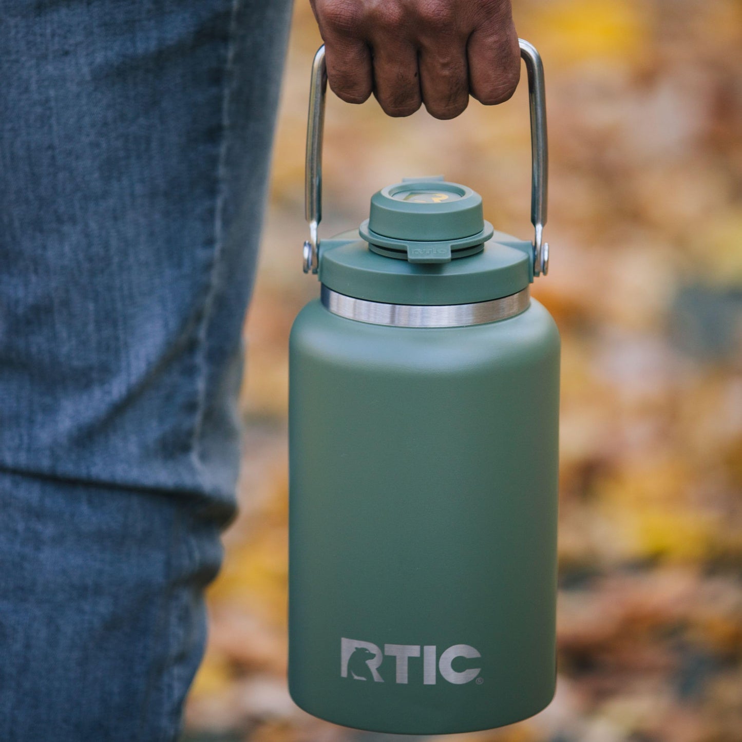 RTIC Half Gallon Outback Jug, Stainless Steel, Ceramic Lined Insulated Water Bottle with Lid and Handle, BPA-Free, Double Wall Vacuum Insulation, Olive