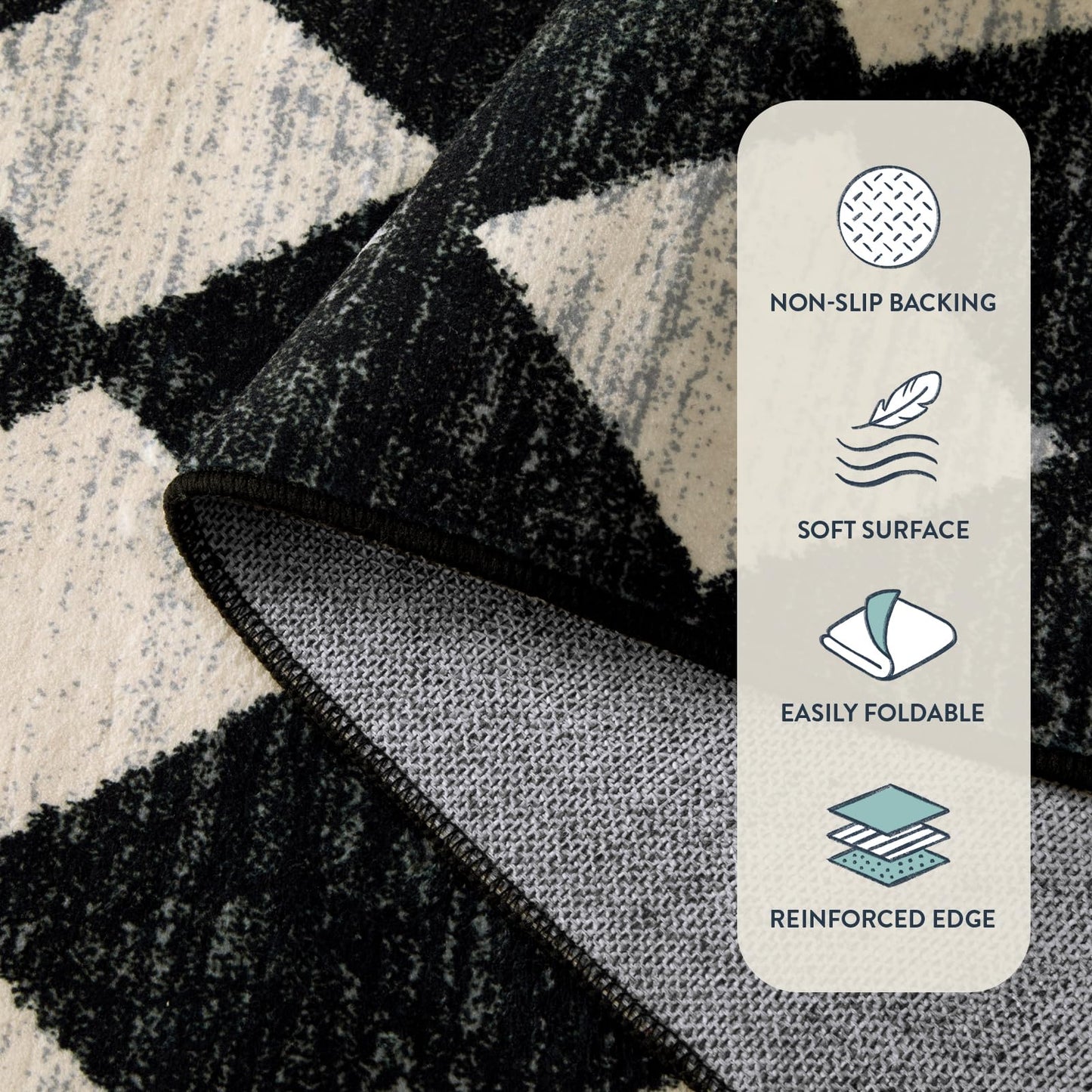 Lahome Moroccan Trellis Runner Rug - 2x6 Washable Black Bathroom Runner Rug Laundry Room Carpet Runners, Modern Soft Non Slip Indoor Floor Accent Mat for Bedside Kitchen Hall Bar Entryway RV