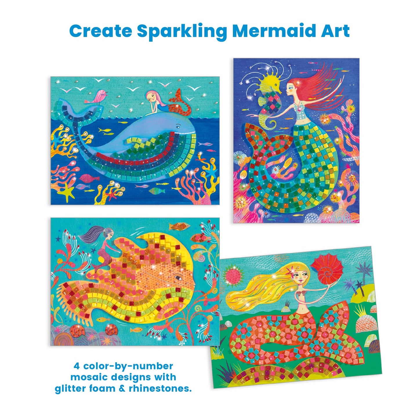 DJECO Mermaid's Song Mosaic Arts & Crafts Kit - Create Your Own Glittery Underwater Scene for School - Fun & Creative for Family & Friends, Boys & Girls, Educational, Sticker Foam for Kids 5+