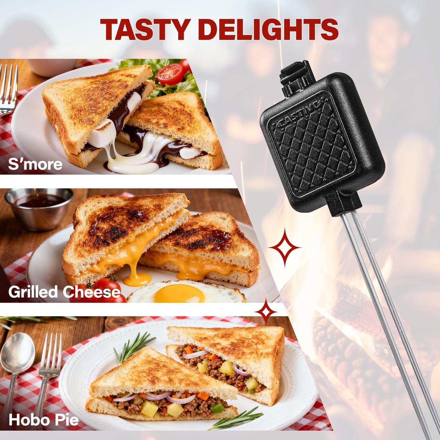 CASTIVO Mountain Pie Maker Cast Iron, Campfire Pie Iron, Hobo Pie Maker for Camping, 2-Pack