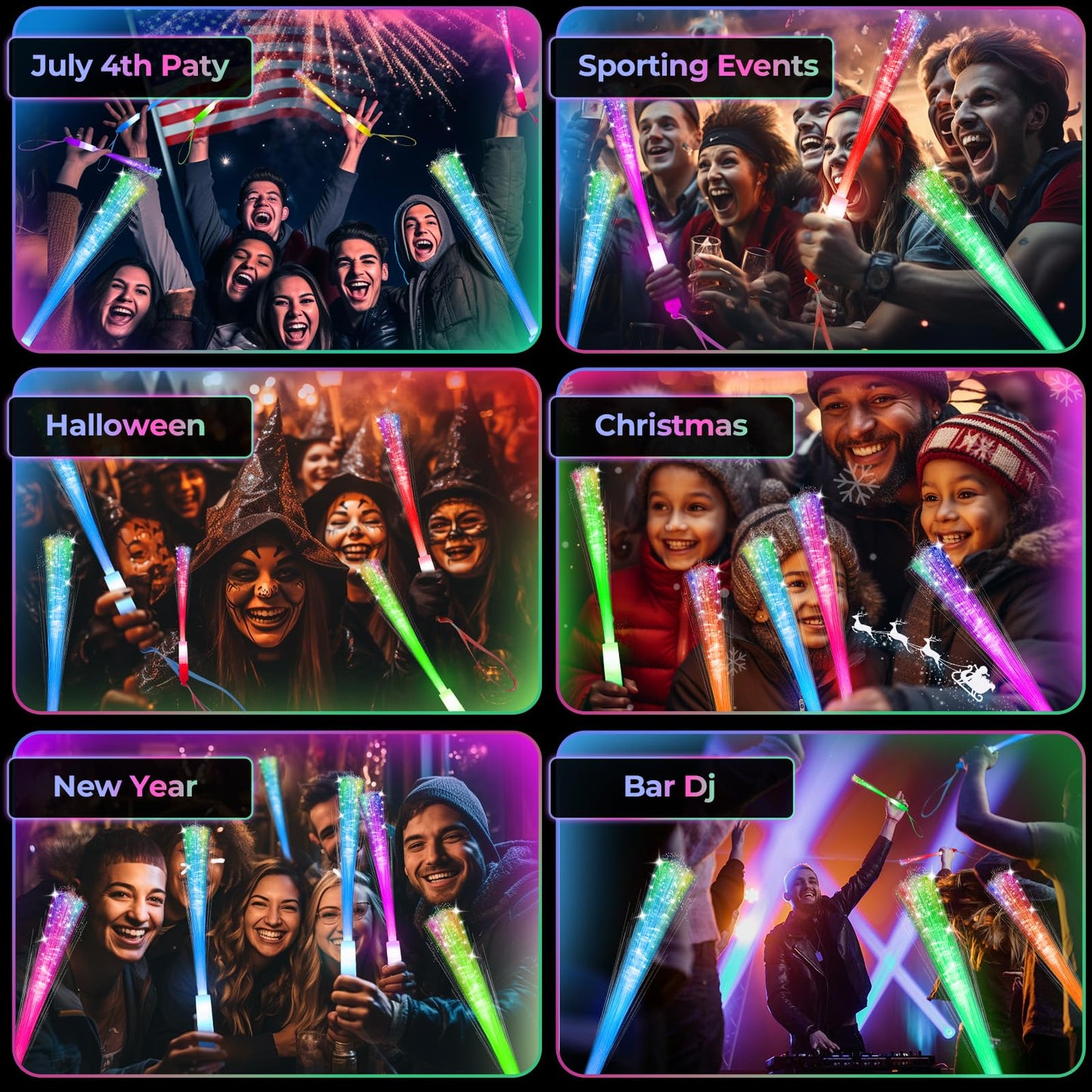 SHQDD 74 PCS Glow Fiber Wands Sticks, LED Light Wands, Glow in The Dark Party Supplies, Fiber Optic Wands, LED Flashing Sticks, Fiber Optic Light Wand Stick for Party, Wedding,Halloween and New Year