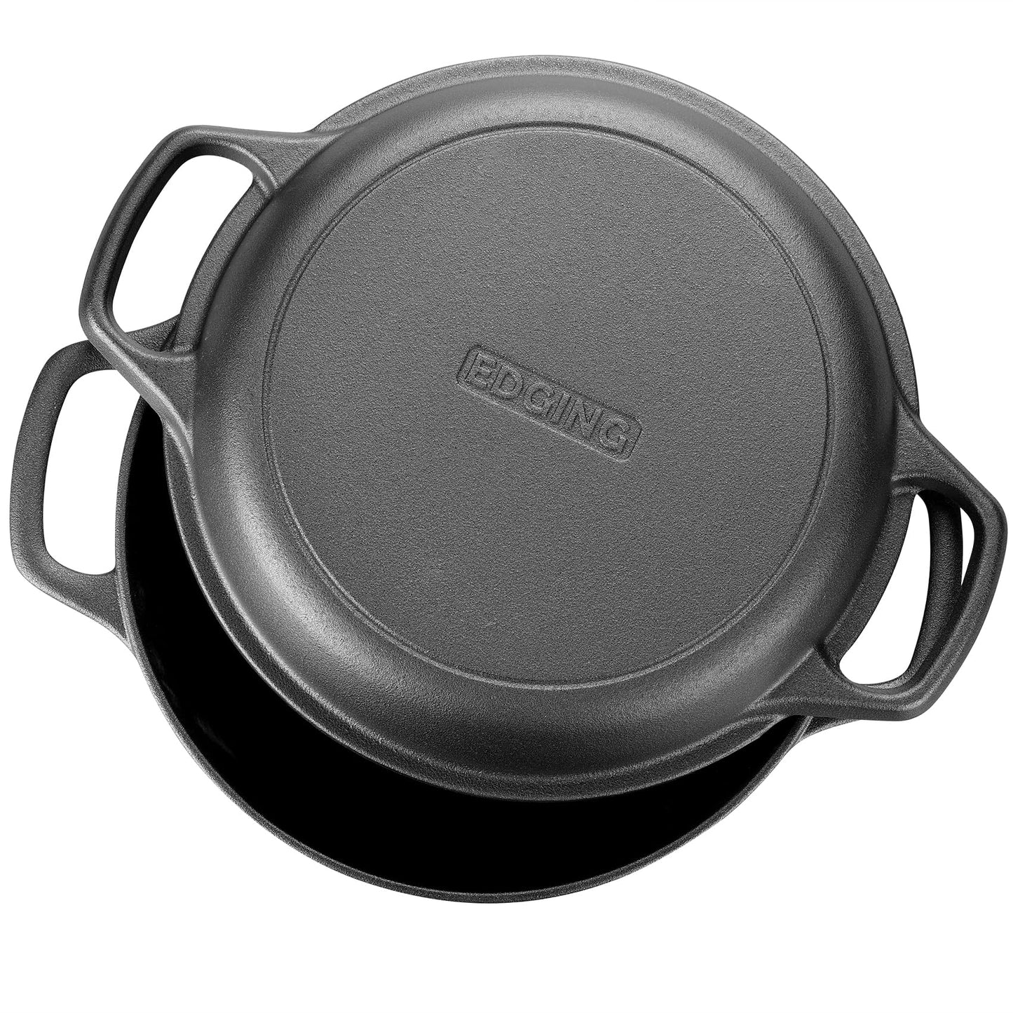 EDGING CASTING Pre-Seasoned Cast Iron Dutch Oven Pot with Skillet Lid Cooking Pan, 2-in-1 Sourdough Bread Baking Pan with Proofing Basket and Baking Supplies, 5QT