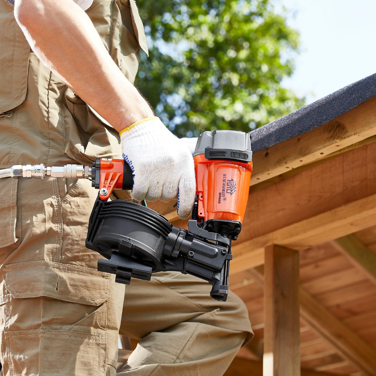 2025 Upgraded - NVH45 Roofing Nailer, Roofing Nail Gun For Roofing Constructions Accepts 15 Degree 7/8-Inch to 1-3/4-Inch Nails, 120-pcs Load Capacity High Speed, Durable Pneumatic Coil Nailer