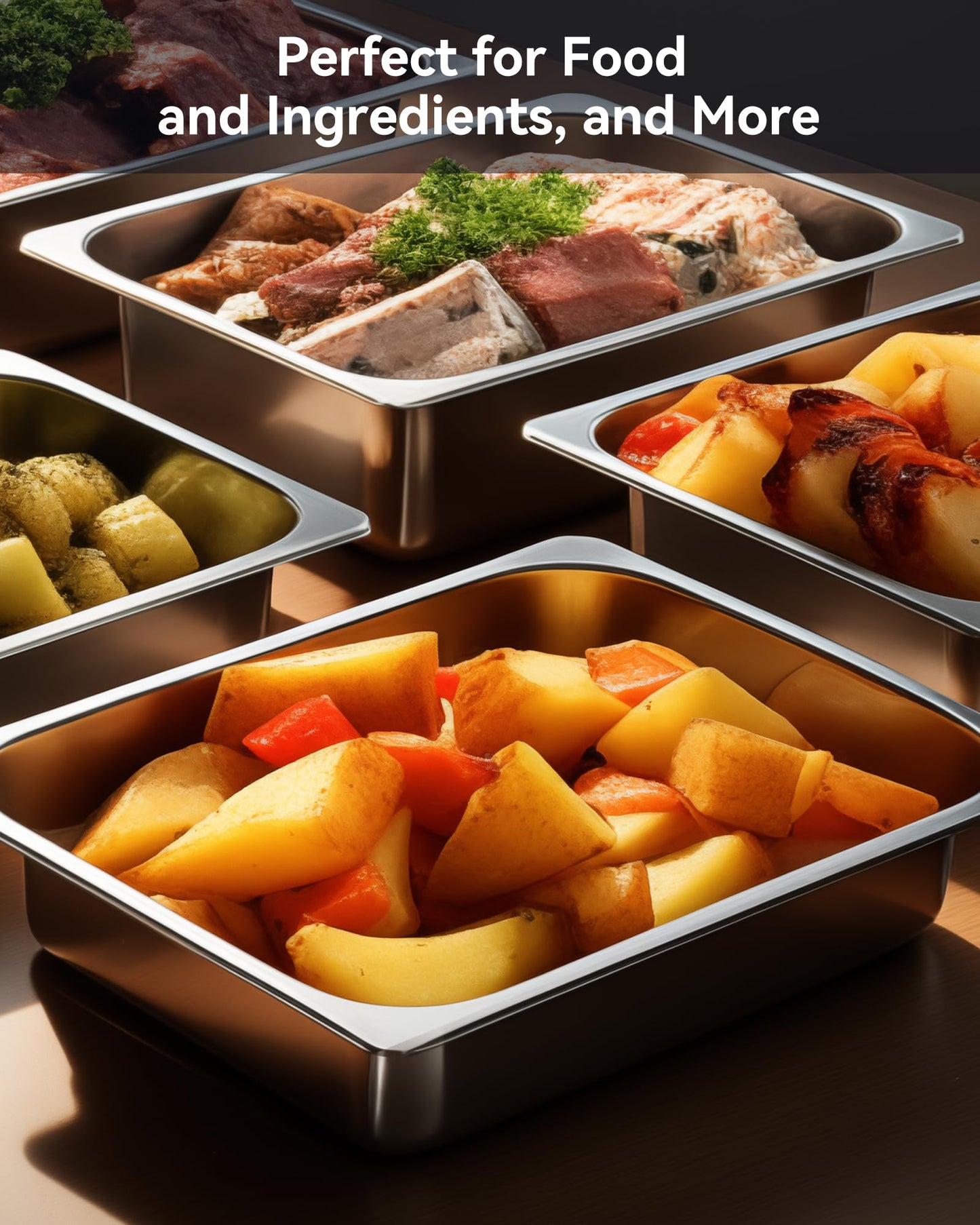 ZeroPone 4 Pack Full Size Hotel Pans with Lids, 2.5" Deep Stainless Steel Steam Table Pan with Lid, 22 Gauge Anti Jam Commercial Catering Food Pans for Hotel, Home, Party, Restaurant, Buffet