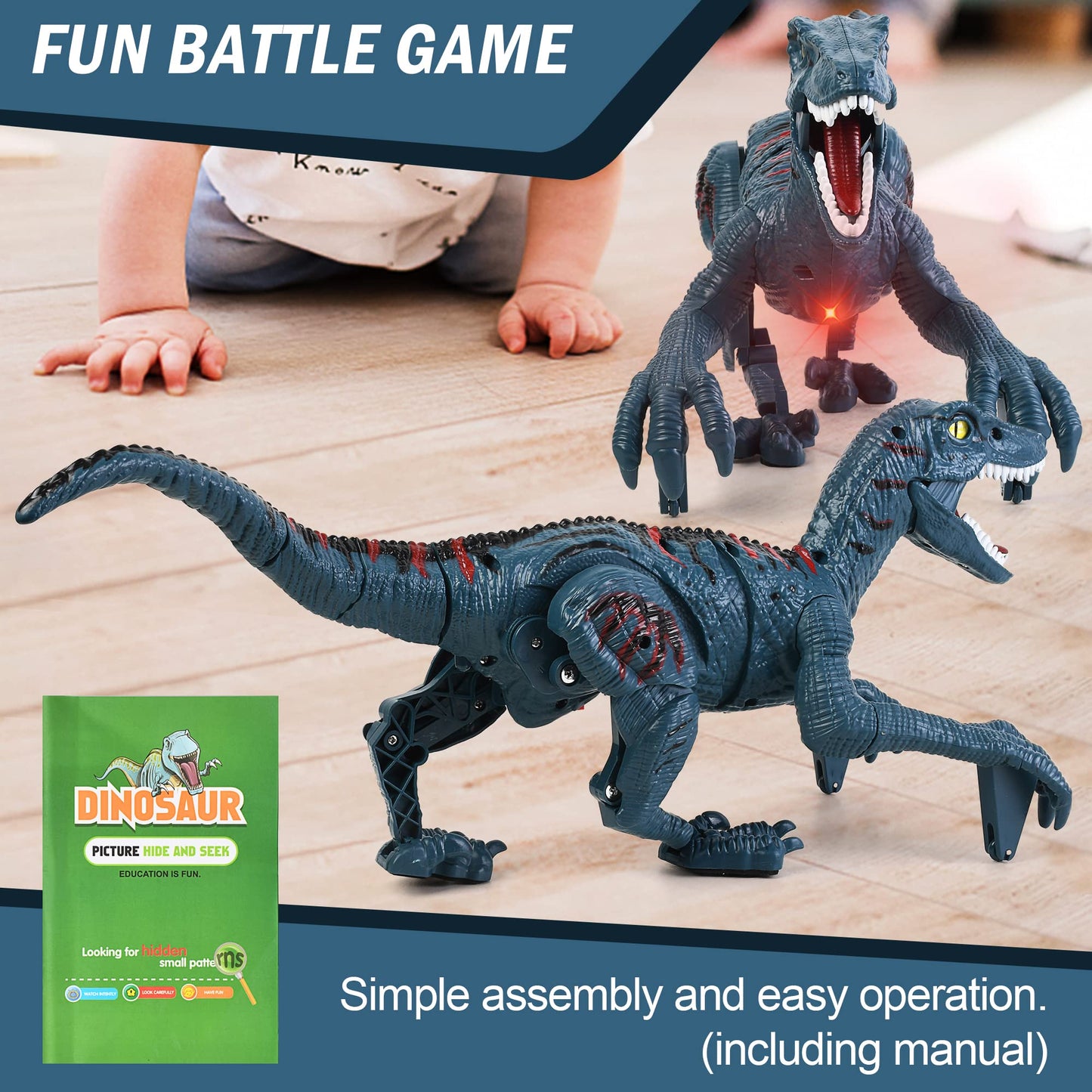Large Remote Control Dinosaur Toys Kids - Jurassic Velociraptor Toys Imitates Walking and Sounds - Robot Toys That Can Sing, Shaking Head and Tail