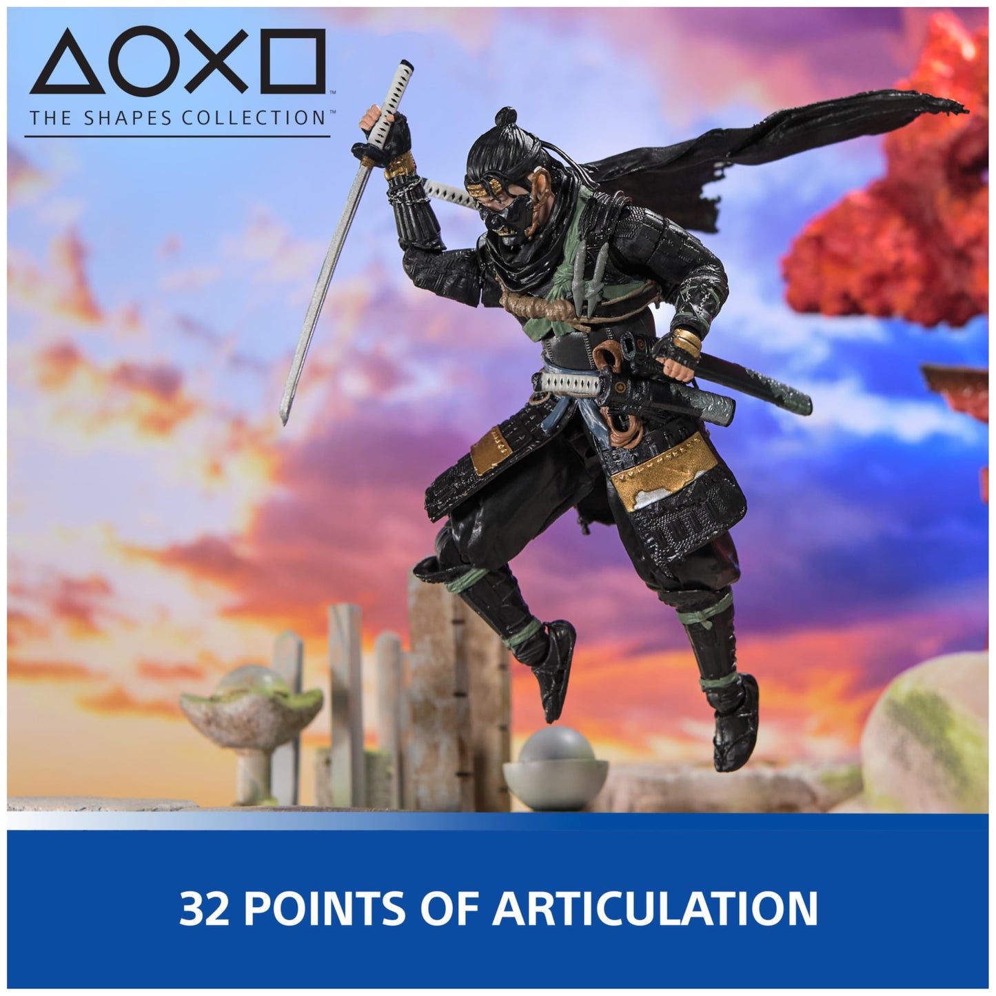 PlayStation, Ghost of Tsushima, 6” Jin Sakai Samurai Action Figure & 2 Accessories, The Shapes Collection, for PS5 Fans & Collectors Ages 17+