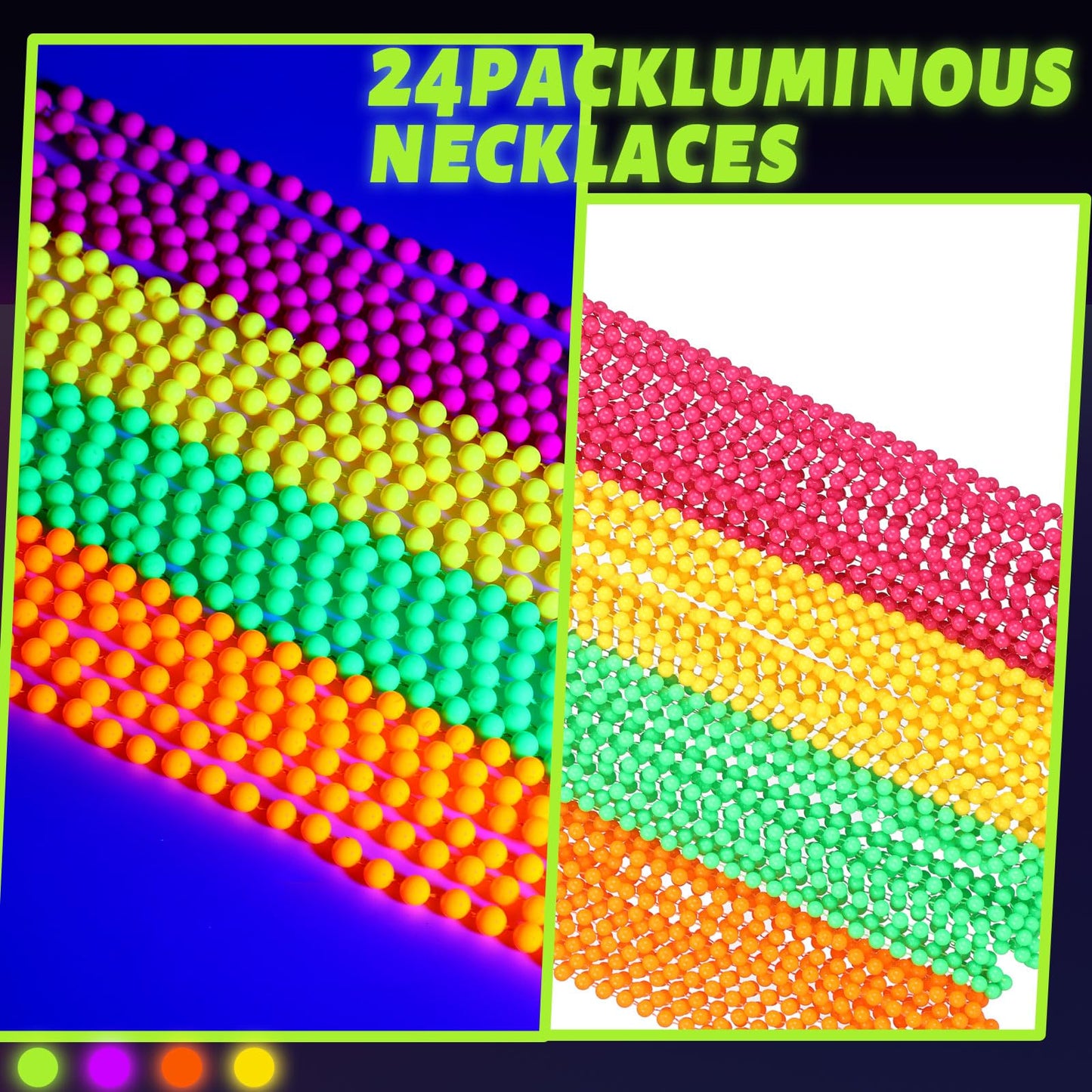 Ecally 96 Pieces Glow in the Dark UV Neon Bead Necklaces Glow Party Supplies 80s UV Black Light Neon Accessories Necklaces Bulk for Birthday Decorations Wedding Party Halloween