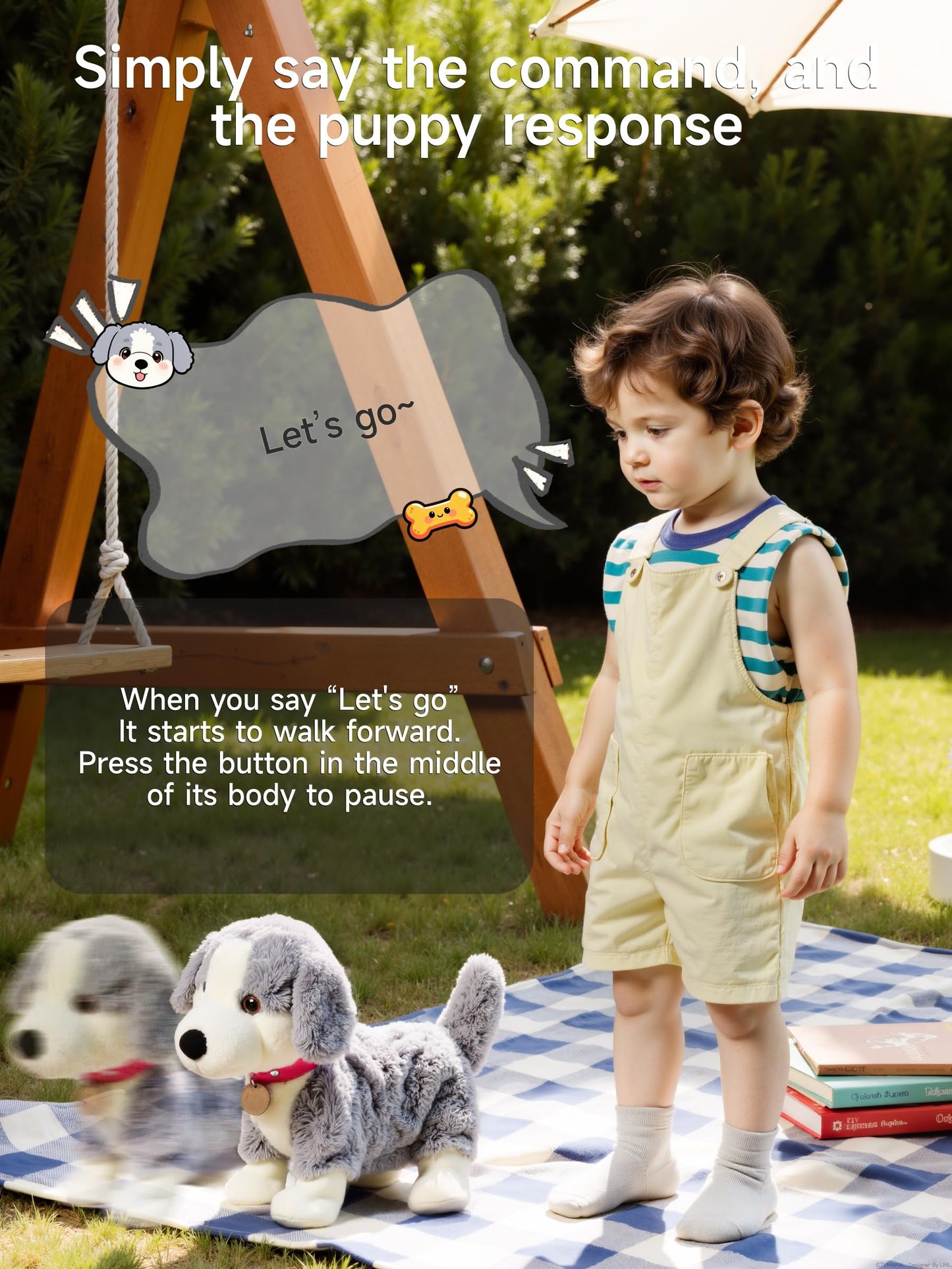 eJog Pup Electronic Interactive Plush Dog, Realistic Robot Puppy Toy, Singing, Walking, Talking, Barking, Tail-Wagging, Voice-Activated Control Stuffed Animal Pet Toys Gift for Baby