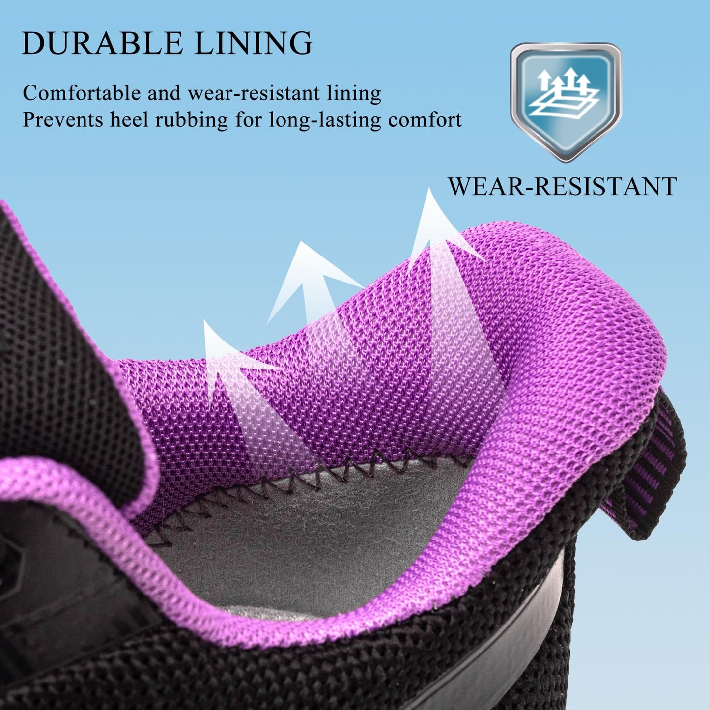Treesky Non Slip Work Shoes for Women in Food Service - Slip Resistant, Comfortable & Lightweight Sneakers, Suitable for Restaurant, Kitchen & Nursing Crews (Black & Purple, Size 8)