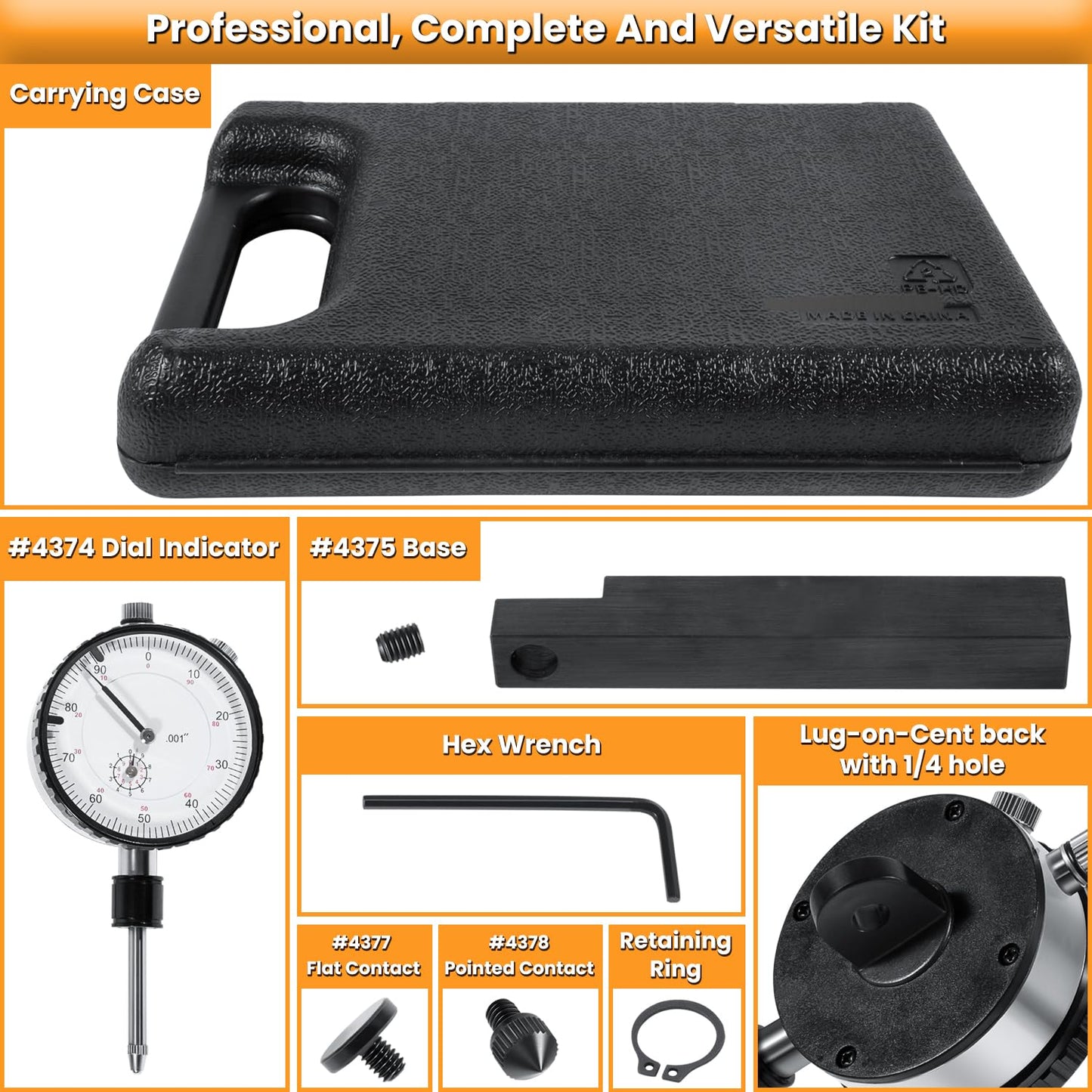 6434 Sleeve Height and Counter Bore Gauge for All Diesel Engines Cylinder Bore Gauge Range 0-1.00", Graduation 0.001", Reading 0-100