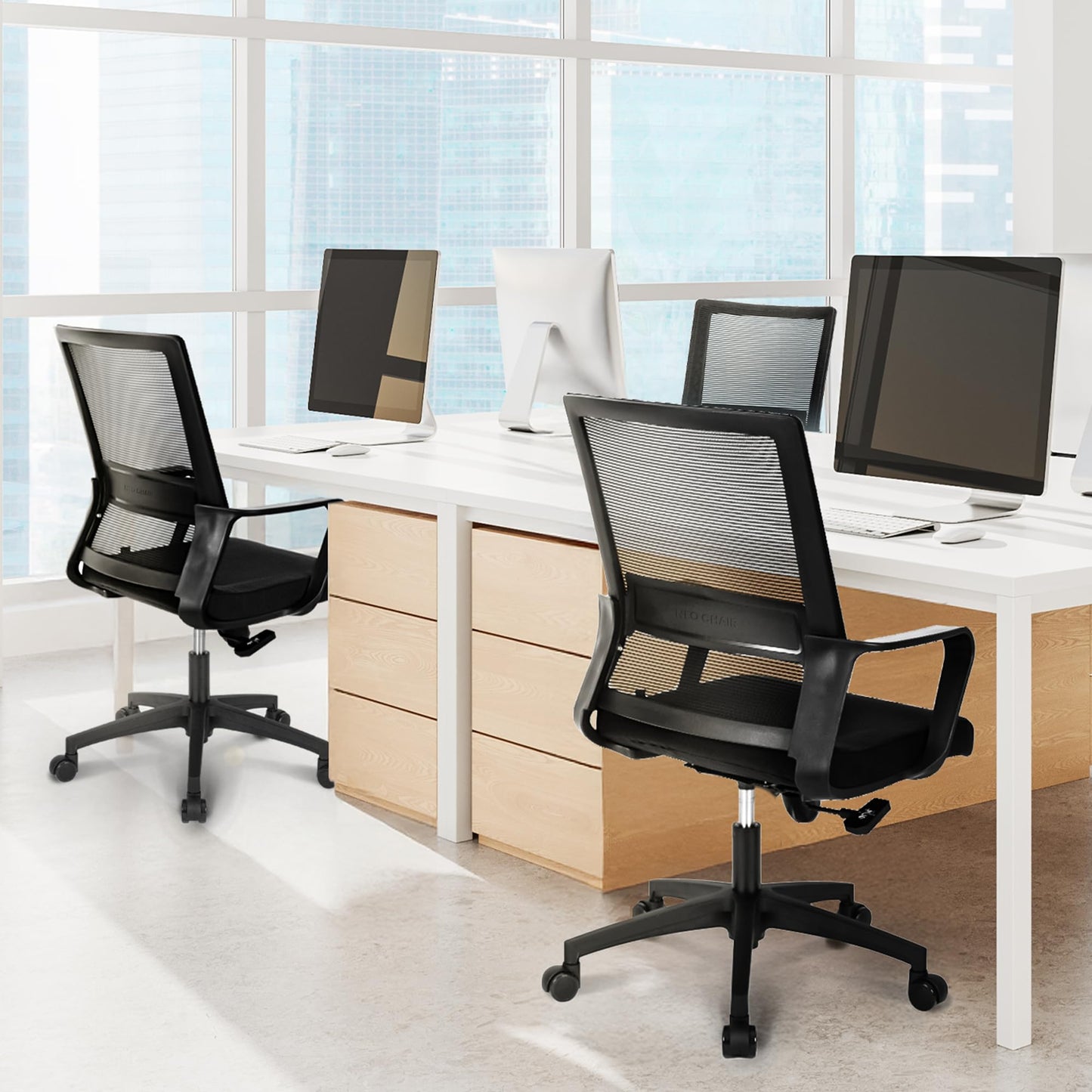 NEO CHAIR Office Desk Chair Gaming Computer Chair Ergonomic Mesh Mid Back with Rolling Wheels Lumbar Support Comfy Swivel Adjustable for Home (Black)