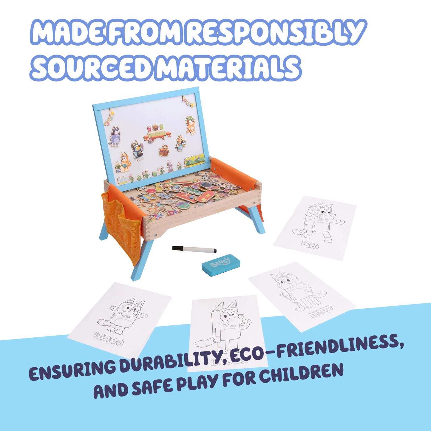 Bluey Creation Station – 100 Piece Wooden Creation Station Ideal for Coloring and Drawing – FSC Certified for Children 3 Years and Up