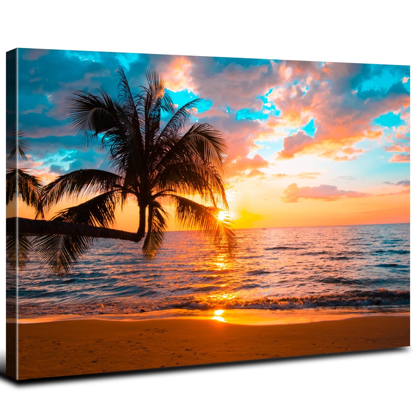 Beach Canvas Wall Art Palm Tree Coastal Wall Decor Nature Ocean Landscape Picture for Bedroom Living Room 24x36" Nautical Painting Sunset Seascape Photo Prints Modern Artwork Kitchen Home Decorations