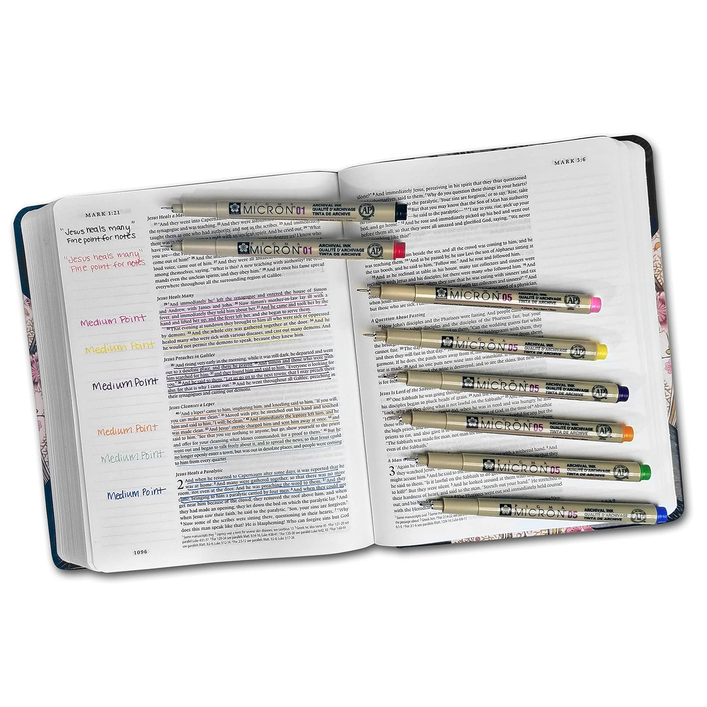 G.T. Luscombe Company, Inc. Pigma Micron 01 Fine & 05 Medium Point Bible Study Pen Kit | No Smearing or Fading | Bible Safe | Artist Pens | No Bleed Pigmented Ink (Set of 8)