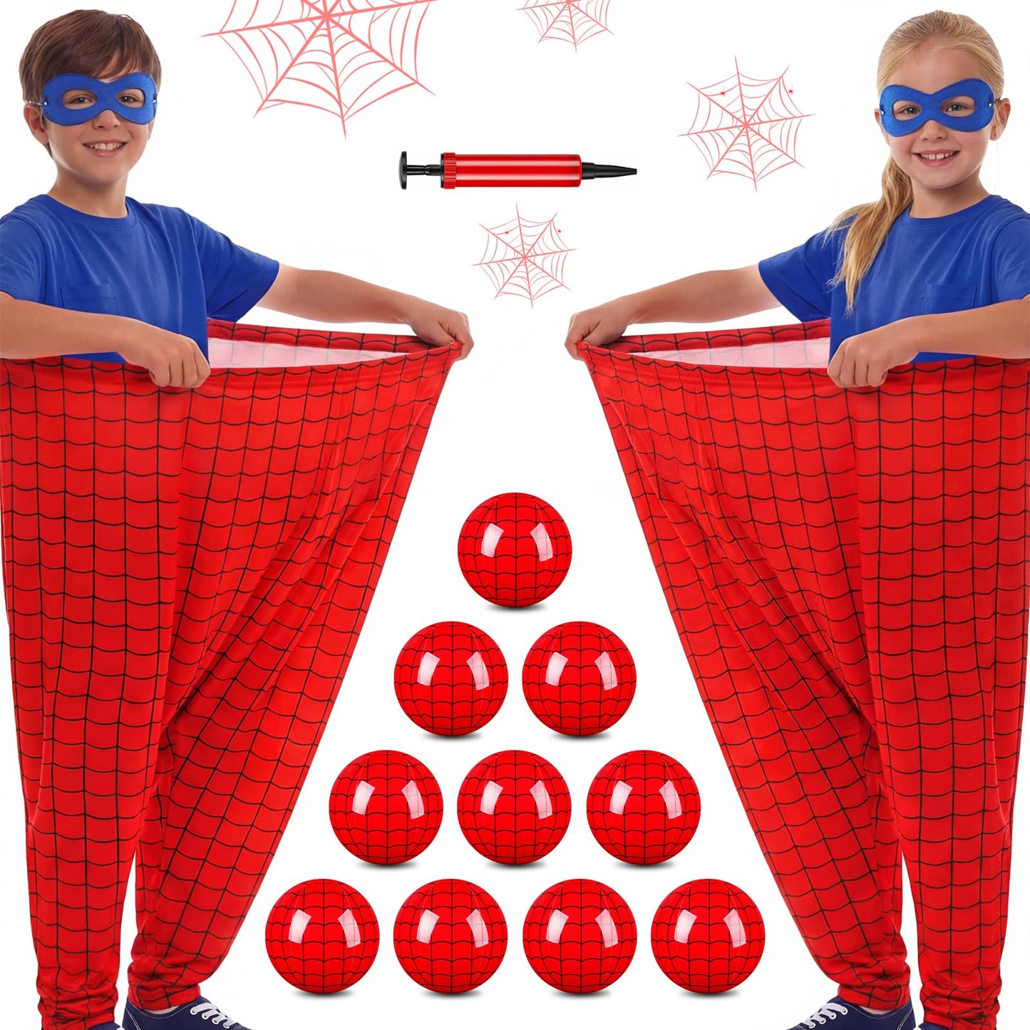 Leitee 2 Pcs Granny Pants Yard Games Spider Web Granny Pant Outdoor Party Games Giant Outdoor Game with 2 Oversized Pants & 10 Bouncy Balls for Kids Family Group Backyard Party Reunion Gathering