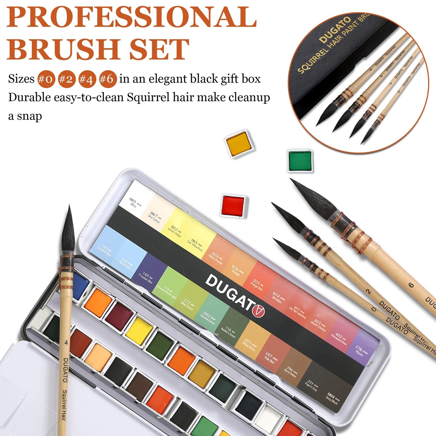 Professional Watercolor Paint Brushes, Round Squirrel Hair Paint Brush Set for Art Painting, Gouache, Fine Detailing, Acrylic, Gouache, Oil (4 Brushes)