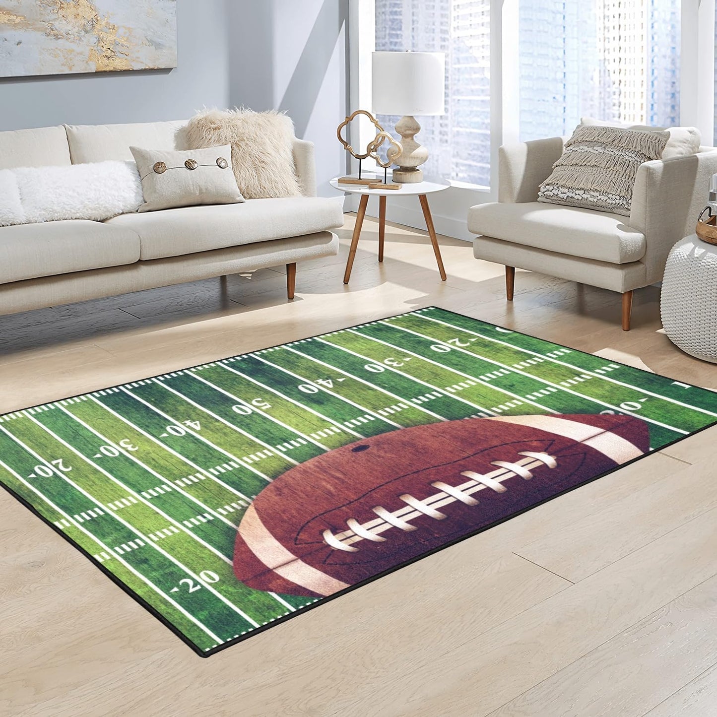 Sports Area Rug Retro American Football Field and Rugby Floor Mat Non-Slip Rug for LivingRoom Dining Dorm Room Bedroom Home Decor Carpet 83X59inch