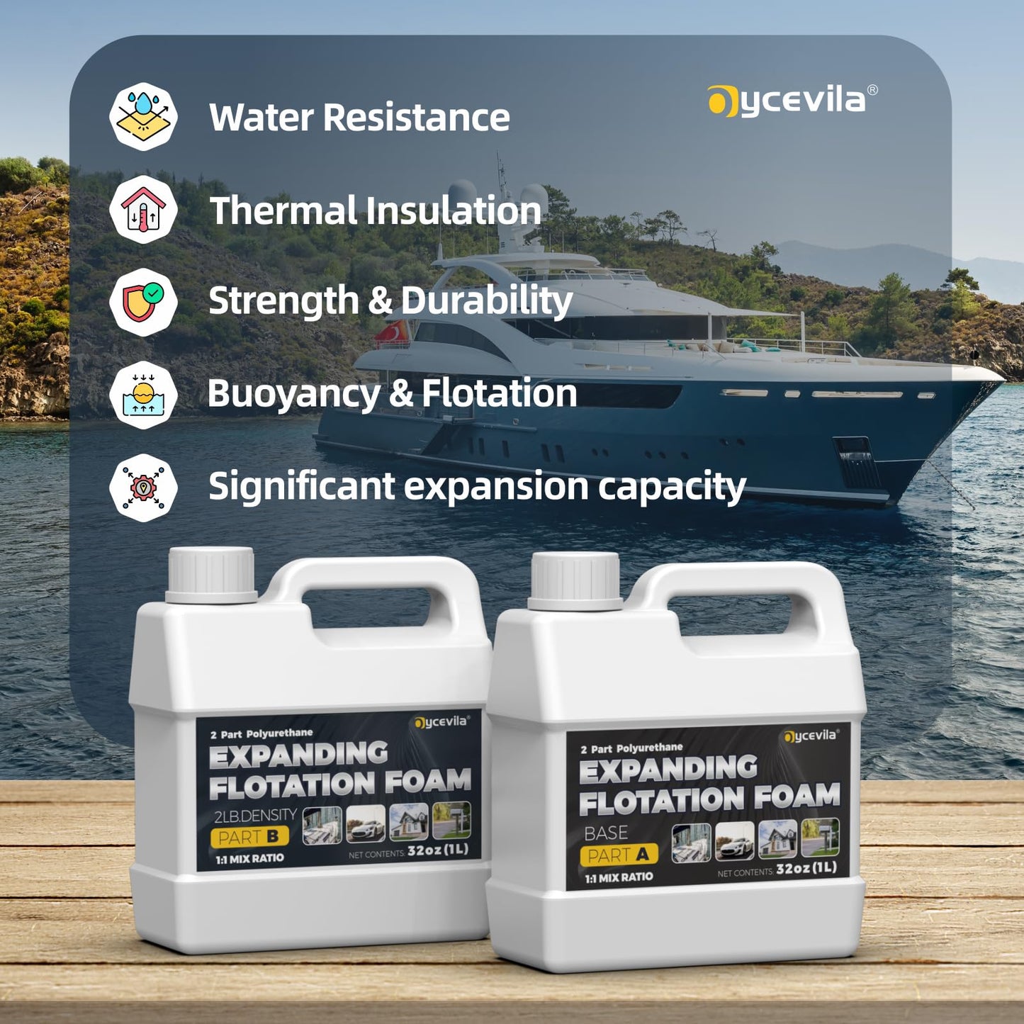 2 Quart Kit Marine Flotation Foam with Gloves, 2 Lb Density Polyurethane Expanding Foam for Fence Gap Filling, Reinforcement, Closed Cell Pourable Polyurethane for Boat Flotation, Insulation