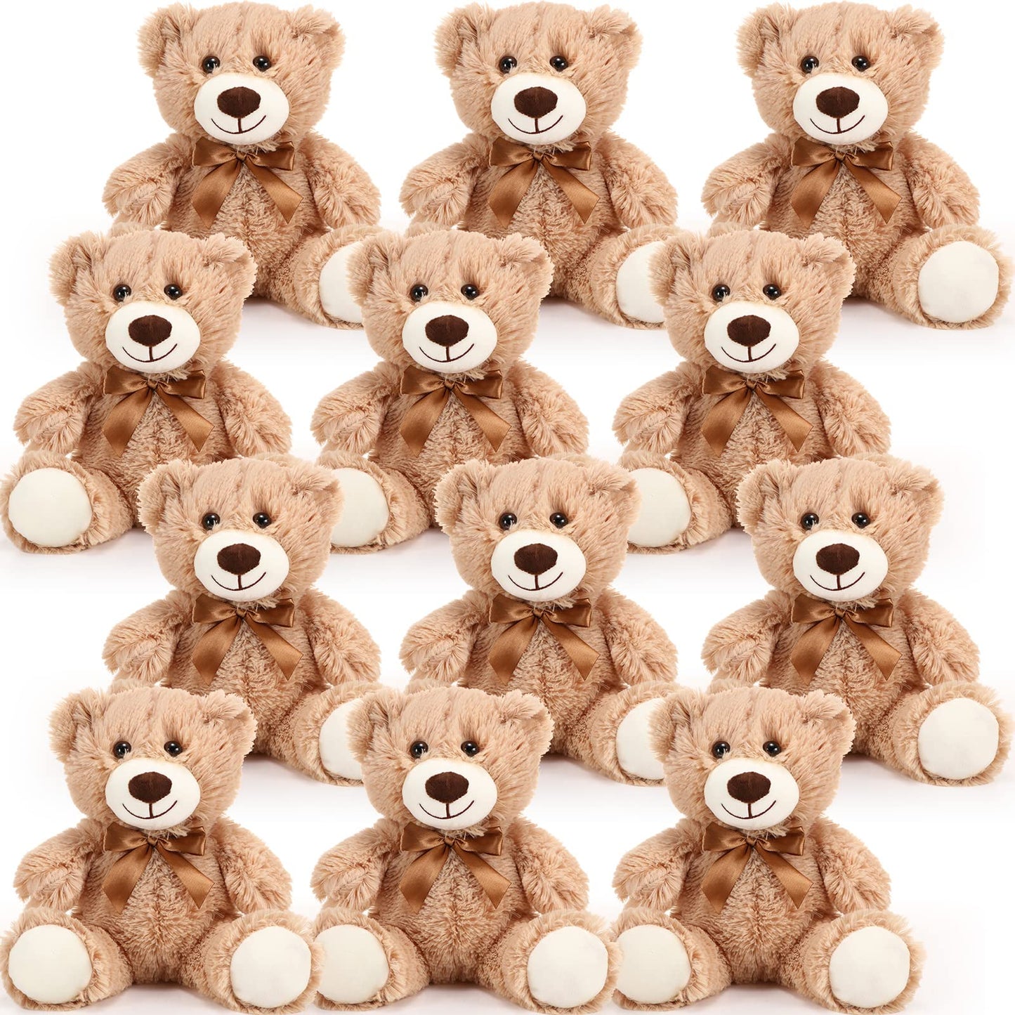 HyDren 12 Pieces Valentine‘s Day Bears Stuffed Animals Soft Plush Toy Bears for Birthday Party Easter Wedding Baby Shower Christian Charity Donation Supplies(Light Brown)