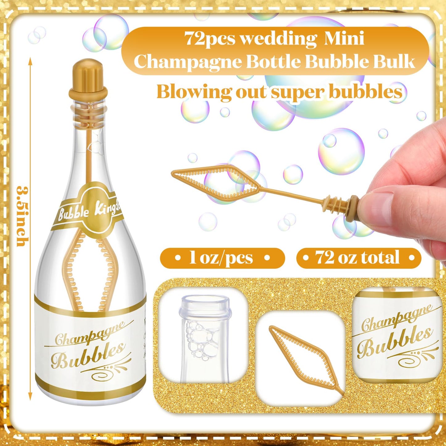 Shappy 72 Pcs Wedding Bubble Bulk Wedding Party Favors Bubble Wand for Guests Send Off with Stickers for Bridal Shower Anniversaries Celebration Goody Bag Stuffers Filler (Champagne)