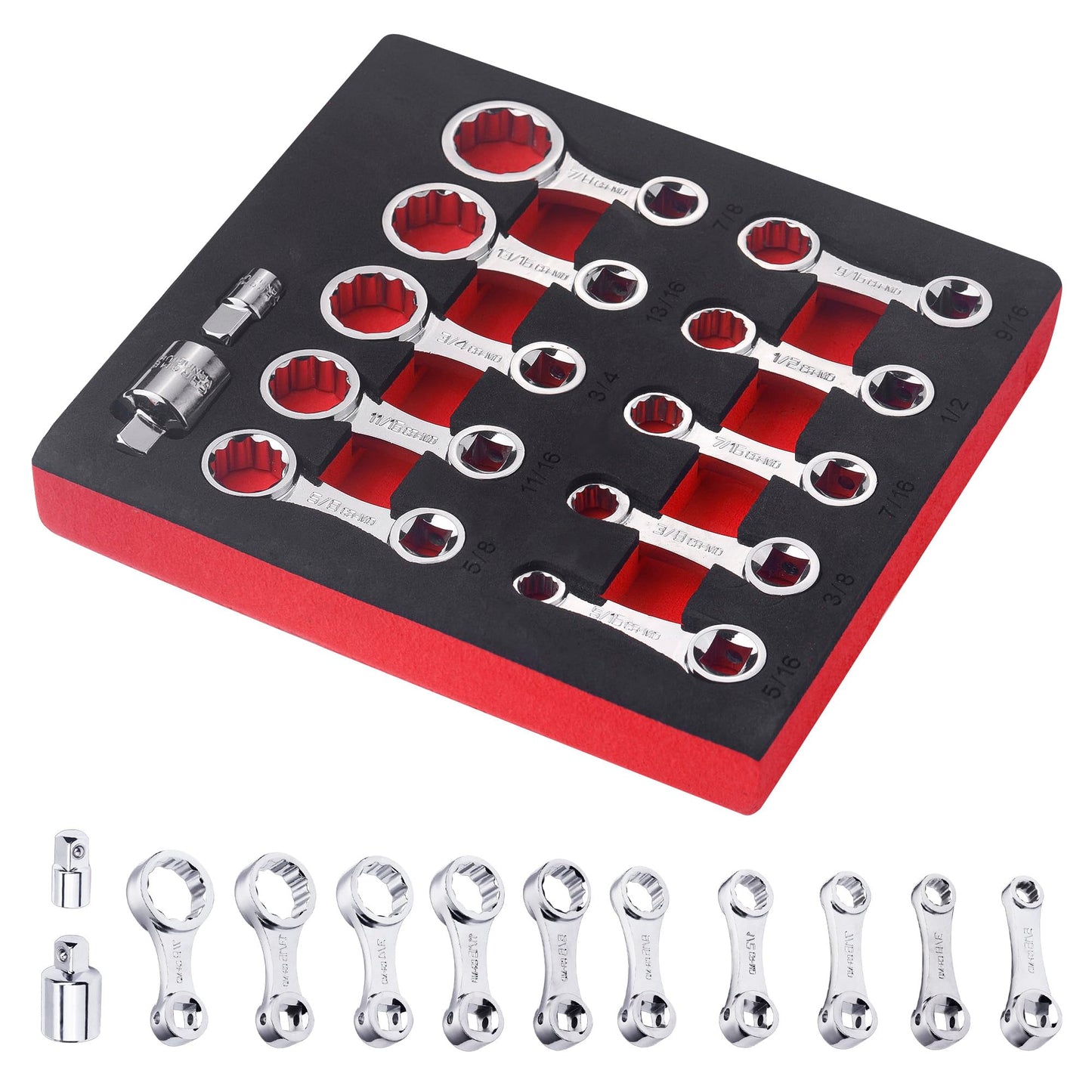 WINTOWIN 12-Piece SAE 12-Point Box End Torque Adapter Extension Set,3/8" Torque Wrench Adapter with 5/16", 3/8", 7/16", 1/2", 9/16", 5/8", 11/16", 3/4", 13/16", 7/8"