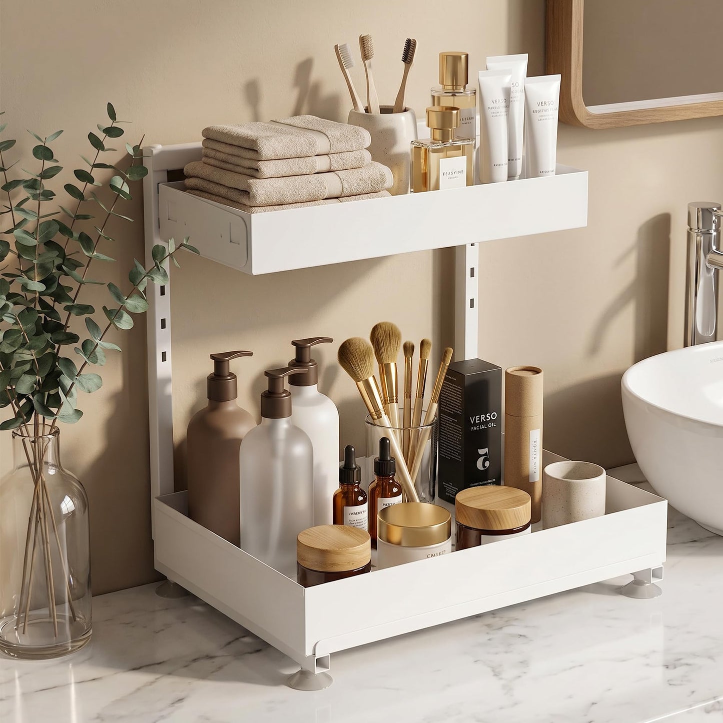 TATAANTY Under Sink Organizer 2 Pack, 2 Tier Metal Under the Sink Storage, Heavy Duty Slide out Pull out Cabinet Organizer, Height Adjustable for Kitchen Bathroom Pantry Closet Organization Rack