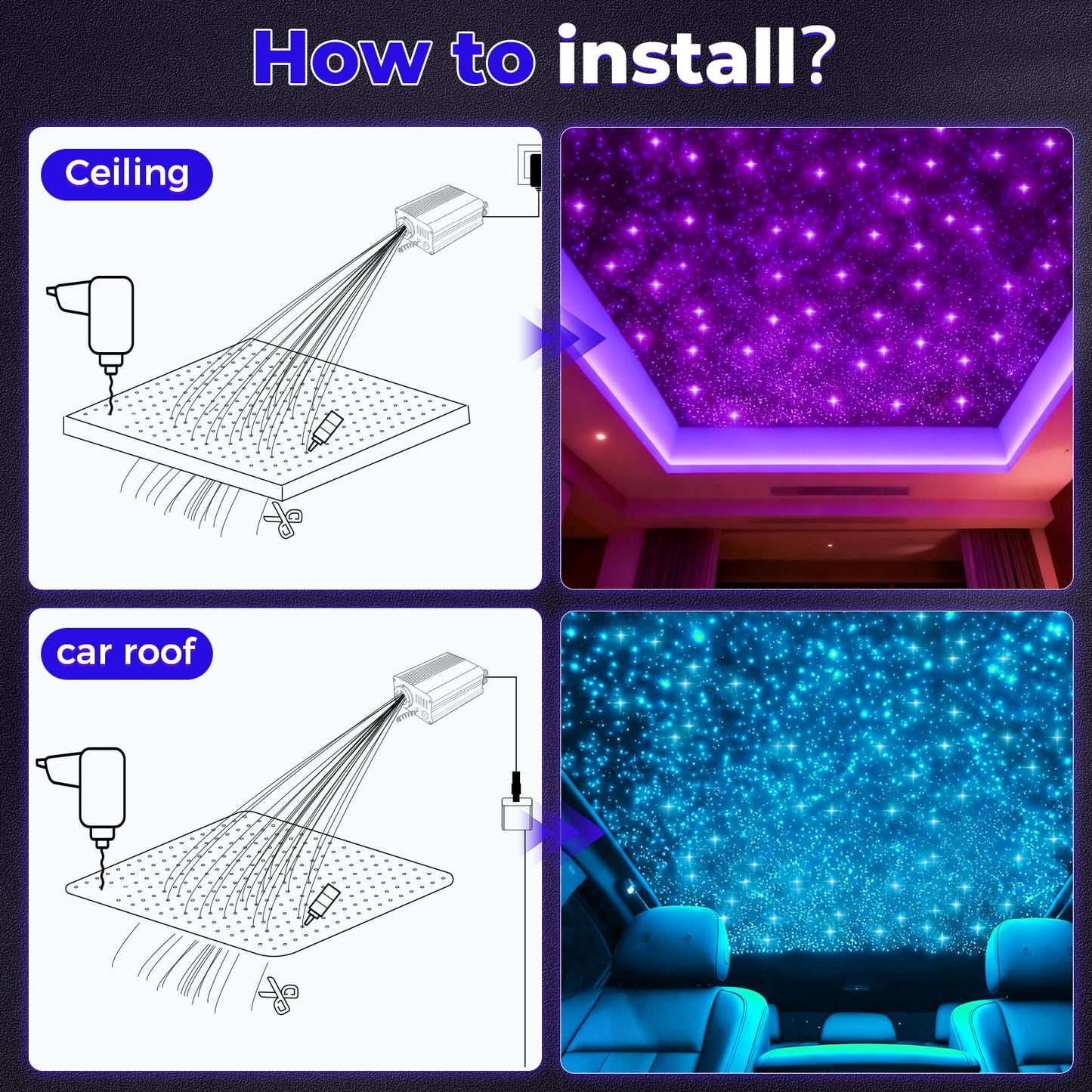 GEARPASS Starlight Headliner Kit, Twinkle Star Lights for Car Decor 500pcs*0.03in*9.8ft/3m, Fiber Optic Star Ceiling Lights APP/Remote Control for Car Roof Home Ceiling