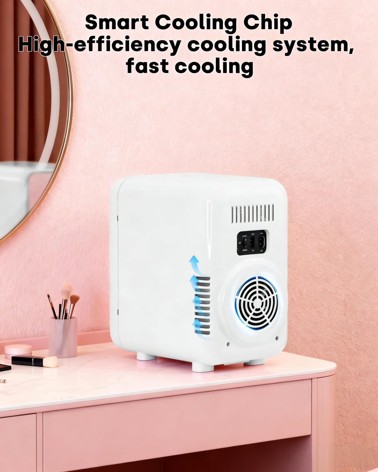 Enventor Mini Skincare Fridge Small Refrigerator for Bedroom, Beauty Fridge for Makeup with Dimmable LED Mirror, 6 L / 8 Cans Compact Portable Cooler for College Dorm, Office, Car, White